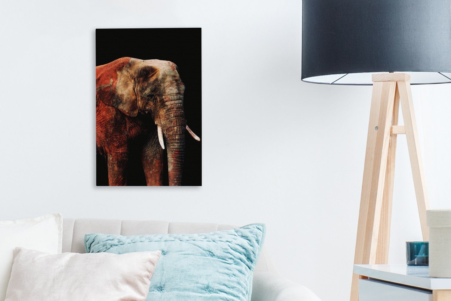 OneMillionCanvasses® Leinwandbild Elefant - 20x30 St), Tiere fertig (1 Leinwandbild Rot, Zackenaufhänger, bespannt Gemälde, inkl. cm 