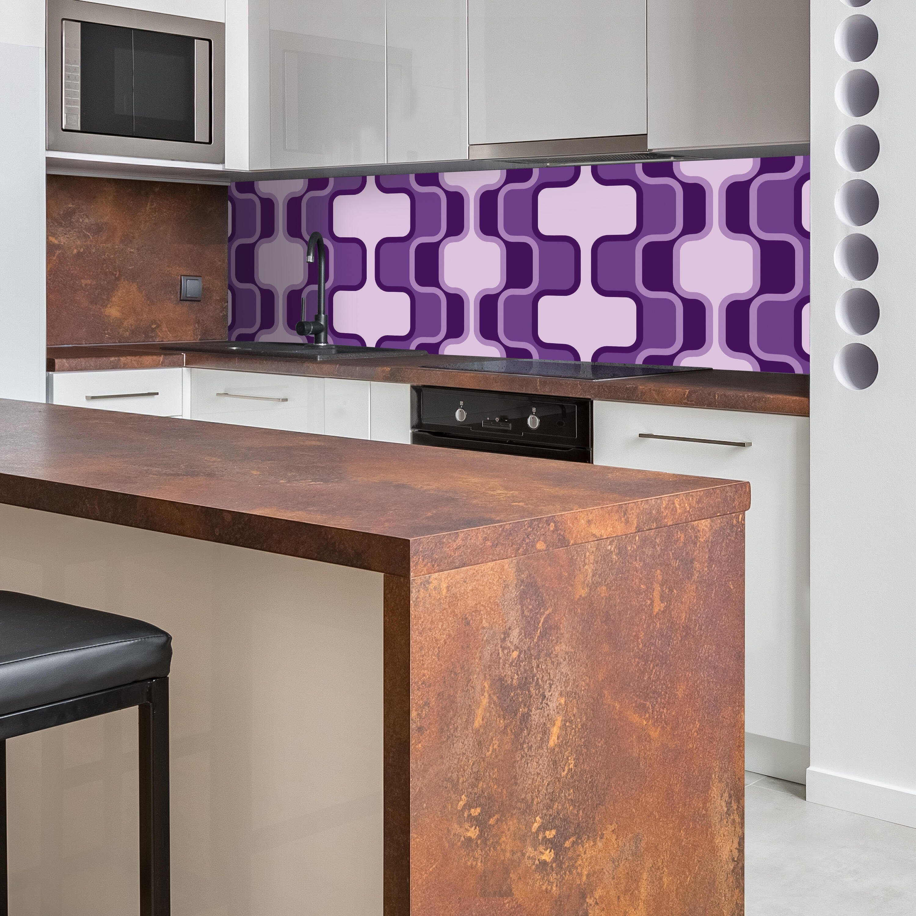 wandmotiv24 Küchenrückwand Retromuster Violett versch. Hartschaum in Premium (1-tlg), Muster, Nischenrückwand Größen