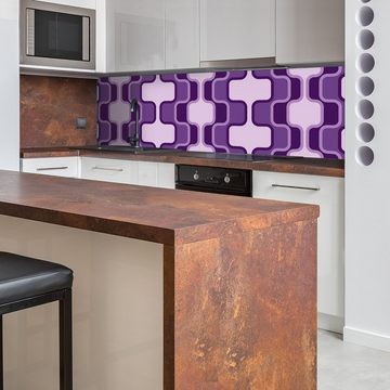 wandmotiv24 Küchenrückwand Retromuster Violett Muster, (1-tlg), Premium Hartschaum Nischenrückwand in versch. Größen