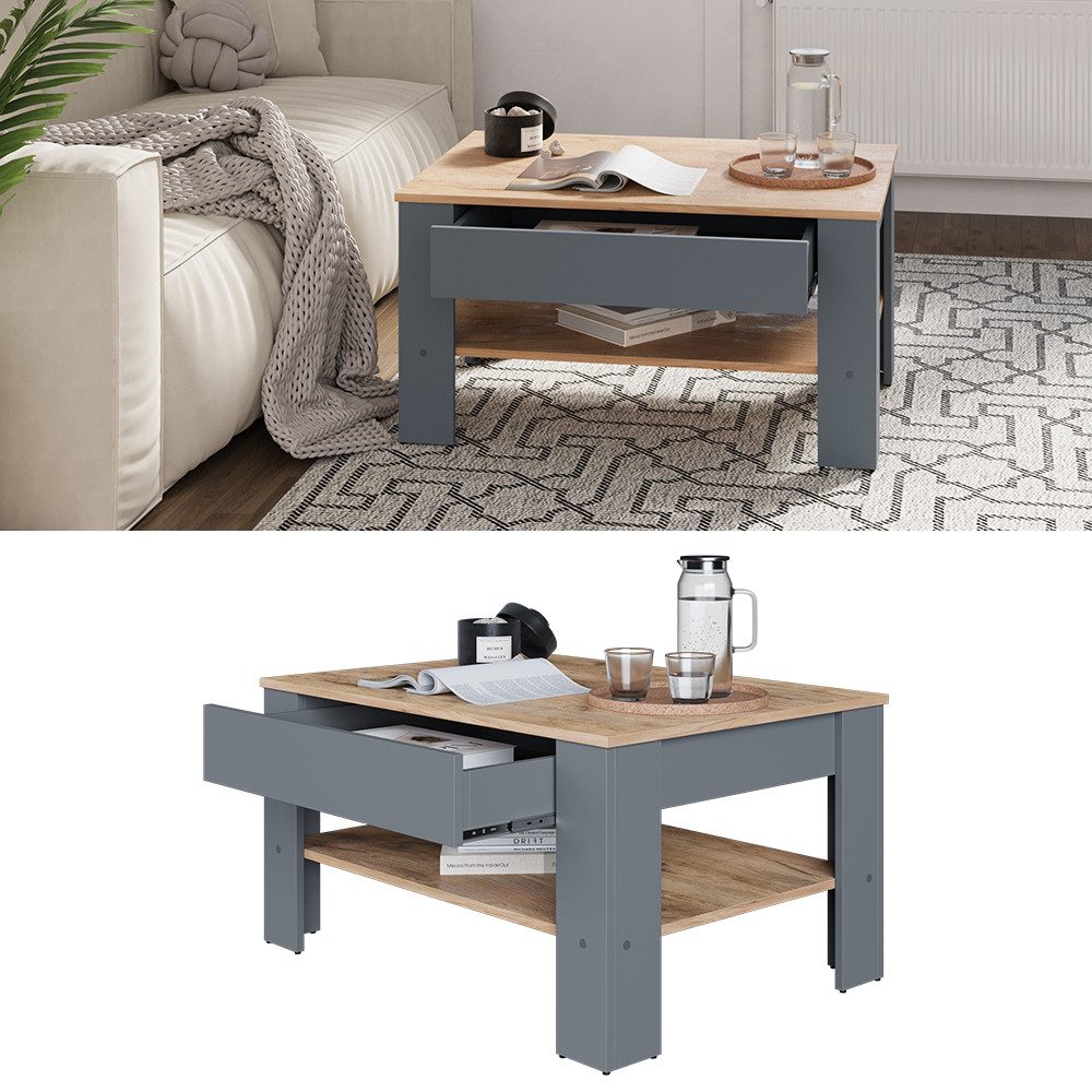 Vicco Couchtisch Milan, Anthrazit/Goldkraft Eiche, 92.2 x 65 cm (1-St)