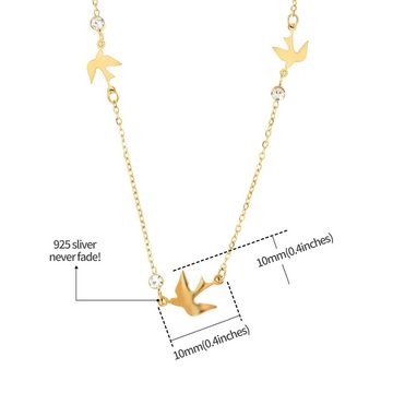 Made by Nami Edelstahlkette Halskette Damen Gold mit Vögeln und Kristall Edelsteinen 40 + 5 cm, Edelstahl Schmuck Frauen