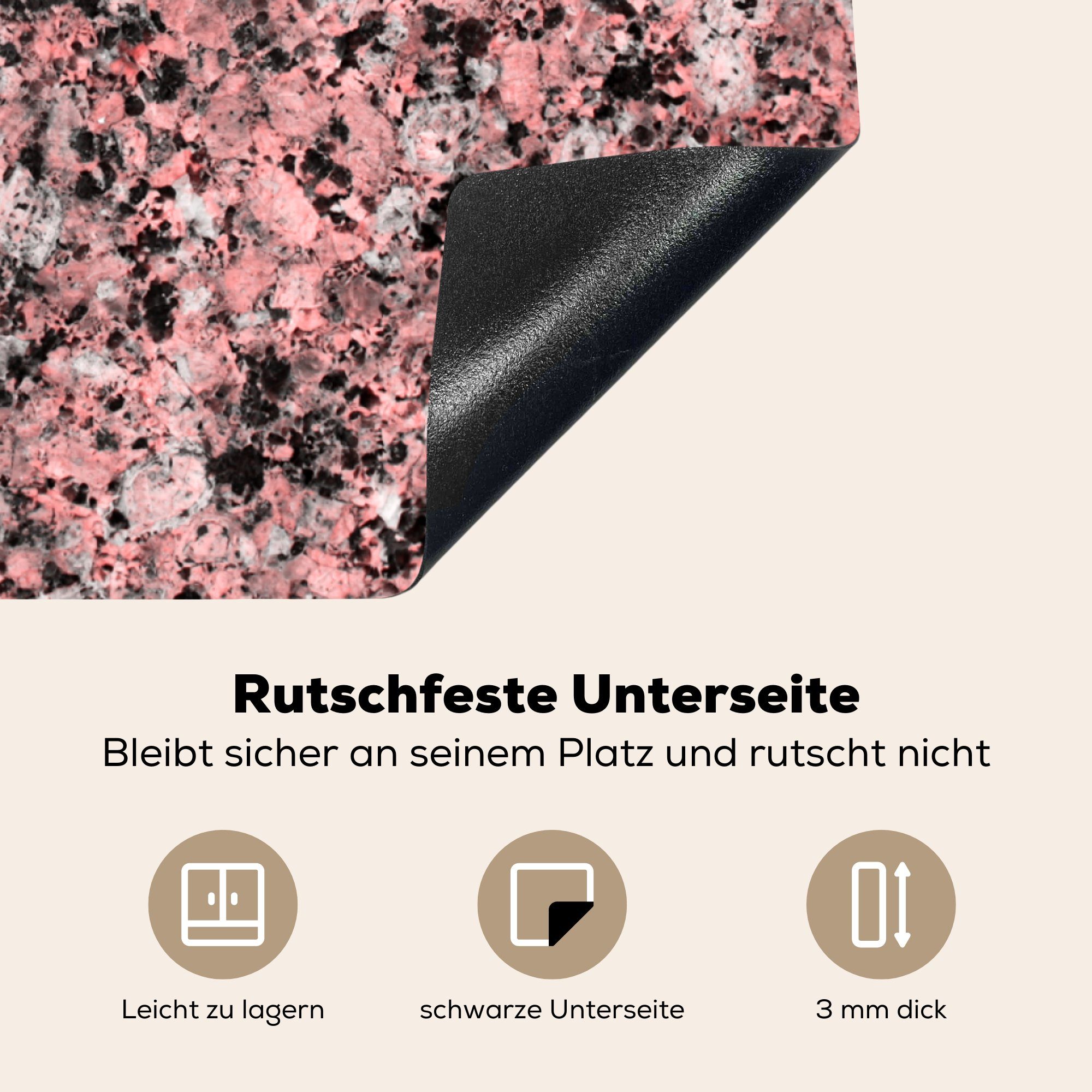 küche - für Schwarz, Ceranfeldabdeckung, Vinyl, - (1 78x78 Arbeitsplatte Herdblende-/Abdeckplatte tlg), cm, Granit - MuchoWow Kieselsteine Rosa