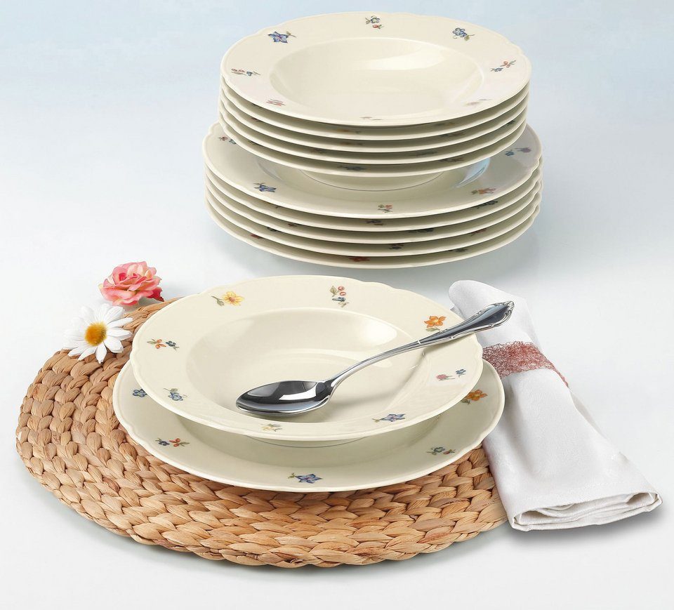 Seltmann Weiden Tafelservice Teller Set, Geschirr-Set Marieluise (12-tlg), 6 Personen, Porzellan, Speiseteller, Suppenteller Made in Germany, 12 Teile, für 6 Personen
