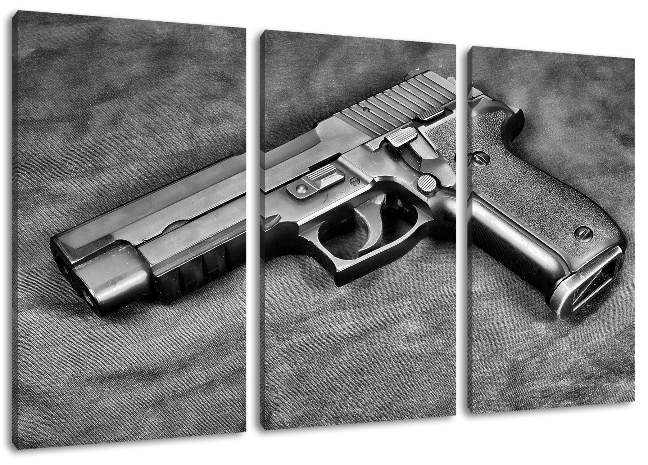 inkl. bespannt, Leinwandbild St), Pixxprint 3Teiler (120x80cm) (1 Waffen Pistolen Waffen, fertig Zackenaufhänger Leinwandbild Pistolen