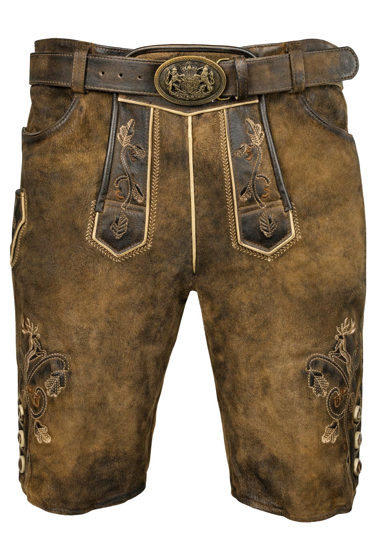 Trachtenlederhose MADDOX Kurze Lederhose 'Endorf' mit Gürtel und Hir