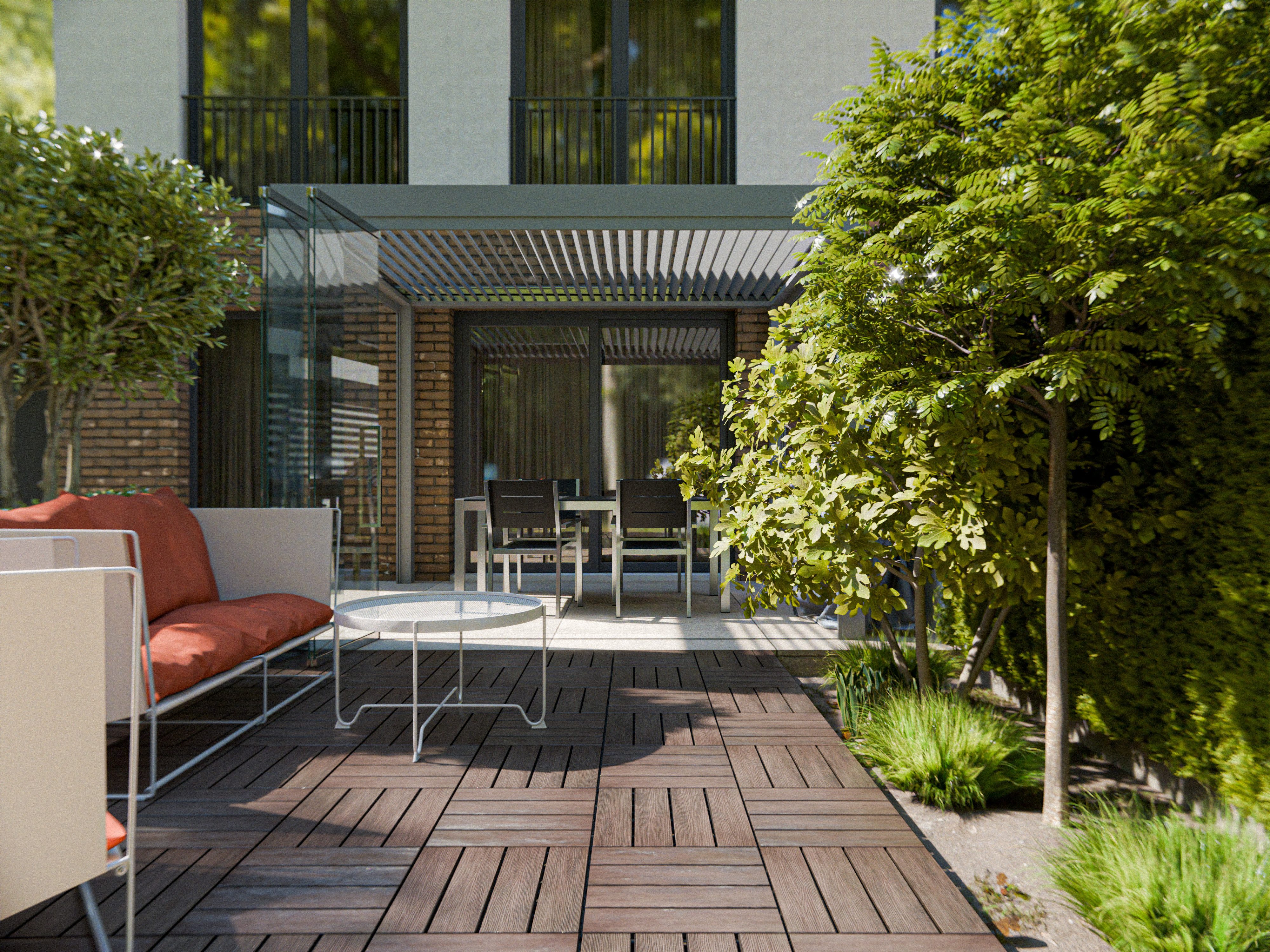 Outgarden Terrassenplatte WPC-Fliese Holzoptik Teak, WPC 40x40, Teak