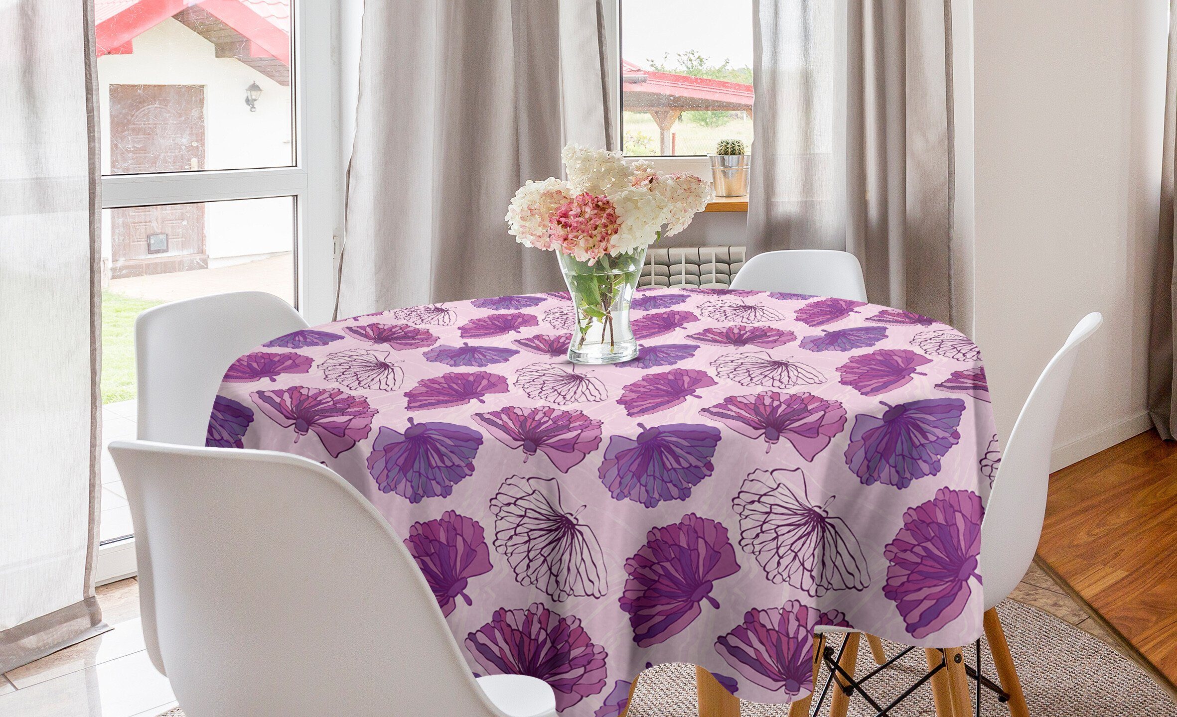 Abakuhaus Tischdecke Kreis Tischdecke Abdeckung für Esszimmer Küche Dekoration, Romantisch Hand gezeichnete Blüten Motiv