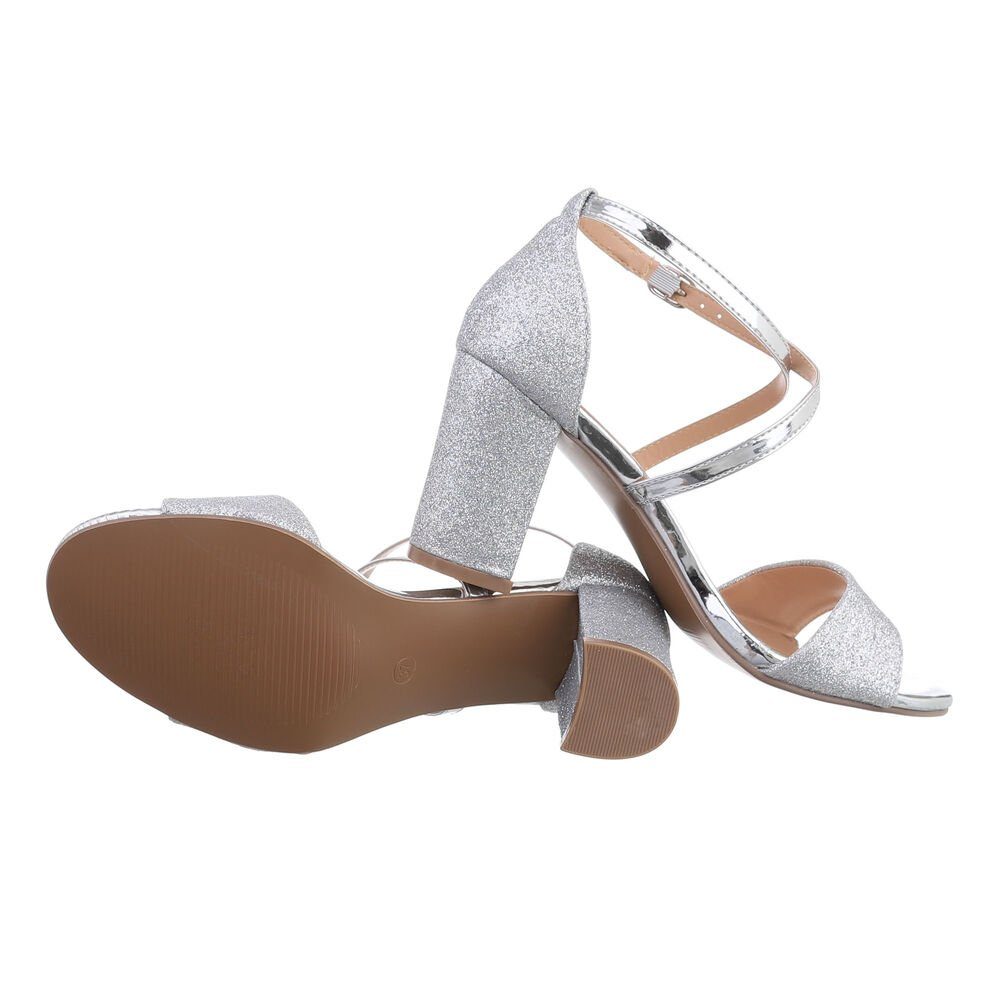 Sandalette & Ital-Design Clubwear Damen Sandalen in Silber Abendschuhe Blockabsatz Sandaletten & Party