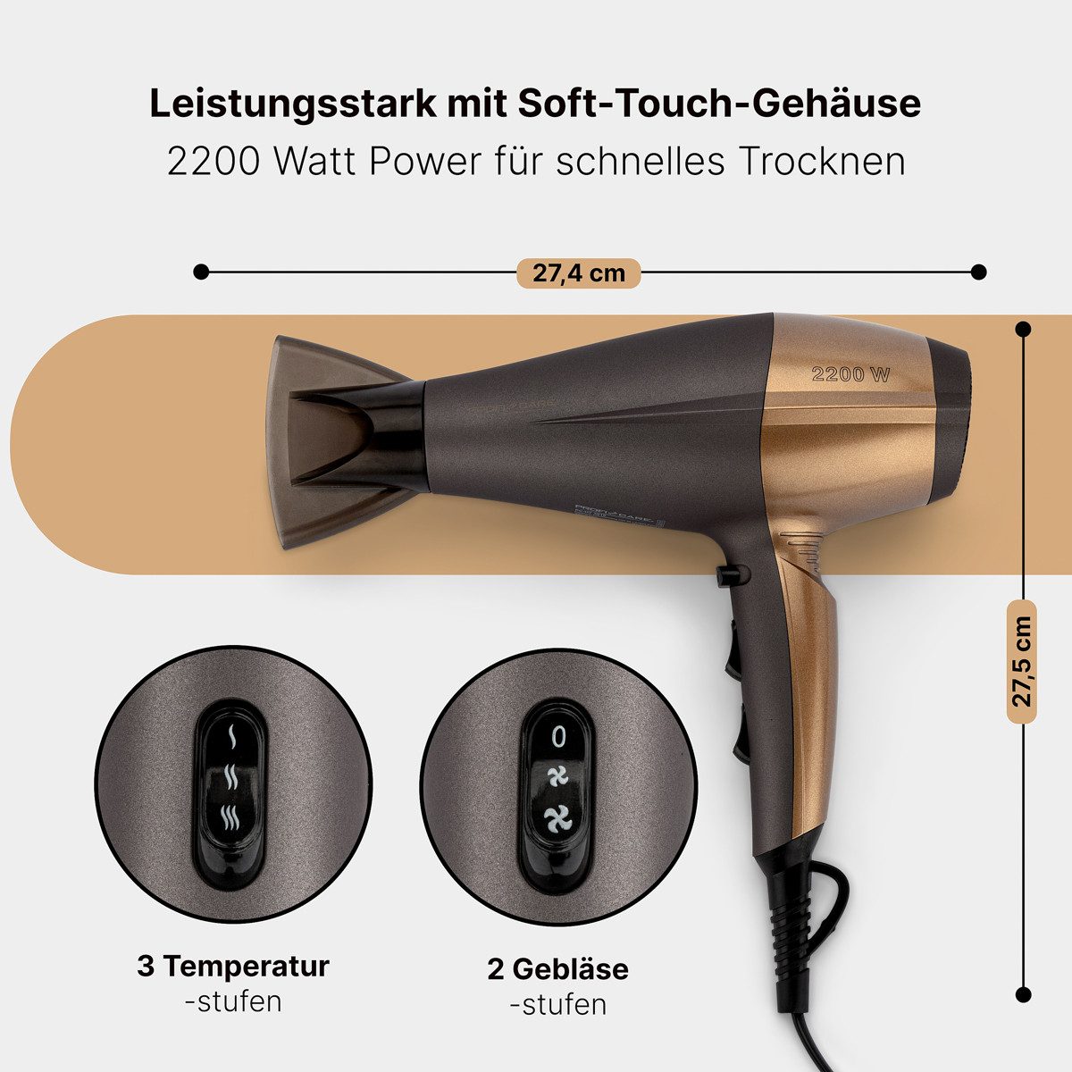 ProfiCare Haartrockner PC-HT 3010, Ionisierungsfunktion, 2200 Watt, 3 Stufen