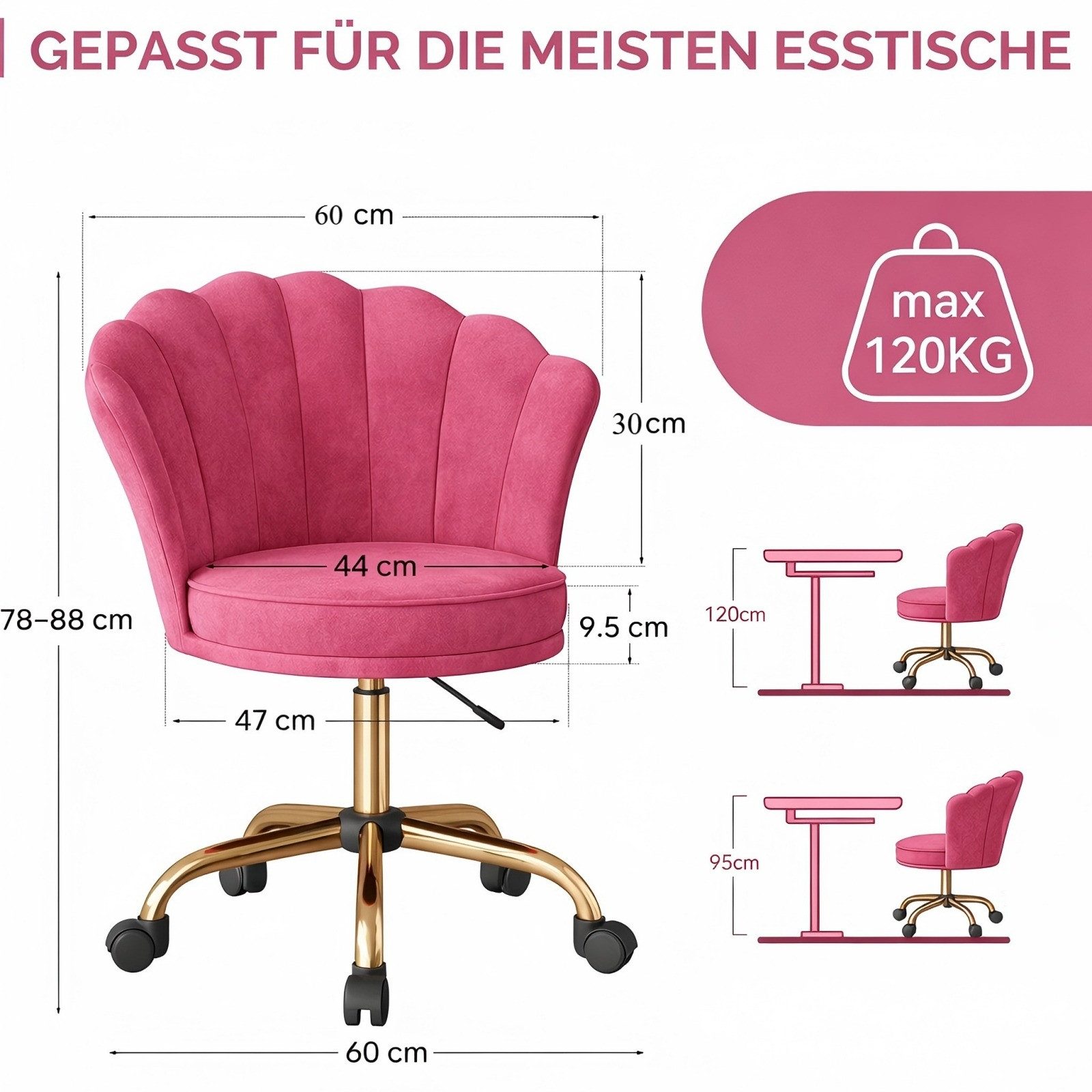 HawthyHome Bürostuhl Schreibtischstuhl mit Blütenrückenlehne, drehbar und höhenverstellbar (1 St), Samtbezug mit Kopfkissen, ergonomischer Stuhl
