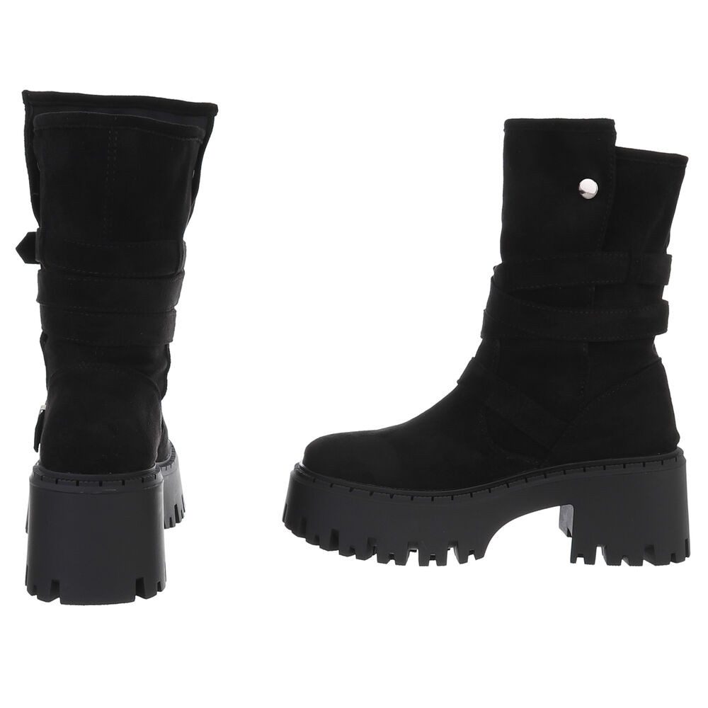 Ital-Design Modische Damen Stiefeletten mit Schnallen und Profilsohle Plateaustiefel (90169584) Blockabsatz Stiefel in Schwarz – Bild 5 von 5