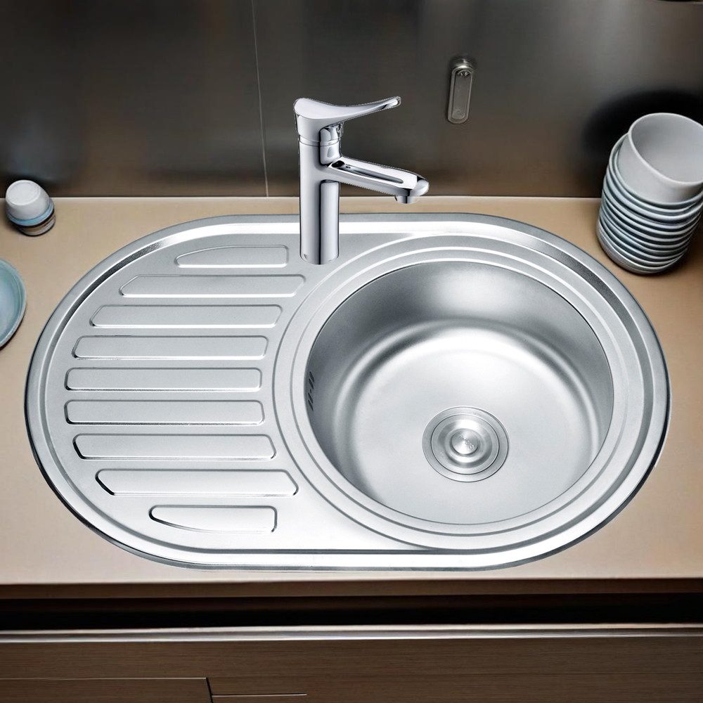 Feel2Home Edelstahlspüle 77cm Edelstahlspüle Rundbecken Einbauspüle Spüle + günstig online kaufen