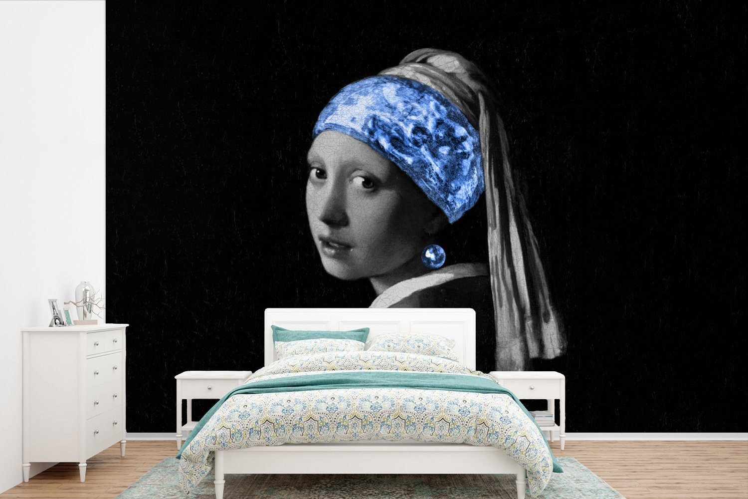 MuchoWow Fototapete Mädchen mit einem Perlenohrring - Vermeer - Blau, Matt, bedruckt, (6 St), Wallpaper für Wohnzimmer, Schlafzimmer, Kinderzimmer, Vinyl Tapete