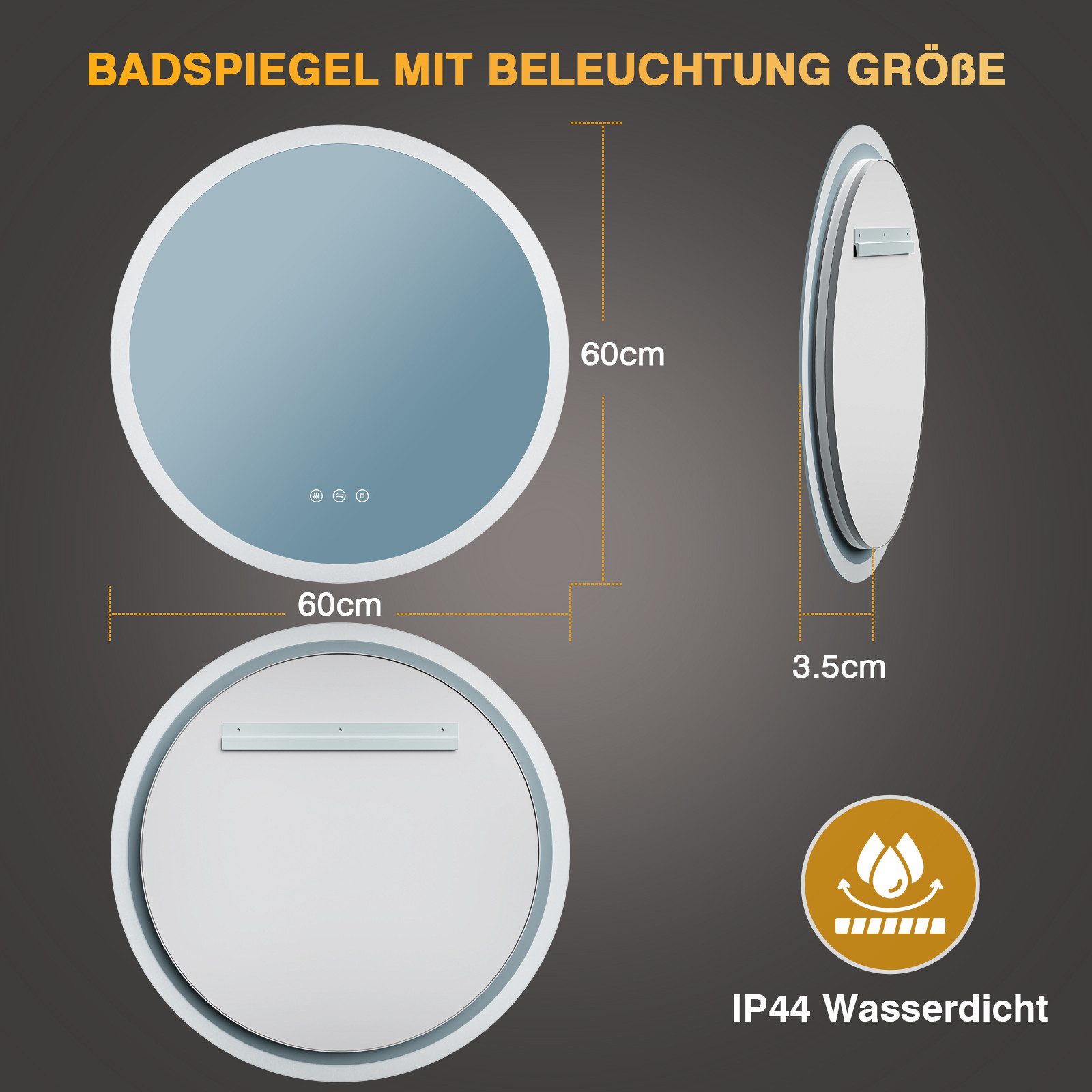 PESENXAN Badspiegel Badezimmerspiegel Wandspiegel, Runder Badspiegel mit Be günstig online kaufen