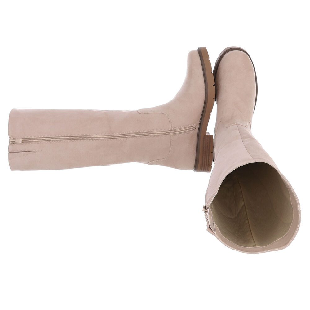 Ital-Design Damen Langschaftstiefel mit Reißverschluss und Profilsohle Stiefel (92299640) Blockabsatz Flache Stiefel in Beige – Bild 2 von 5