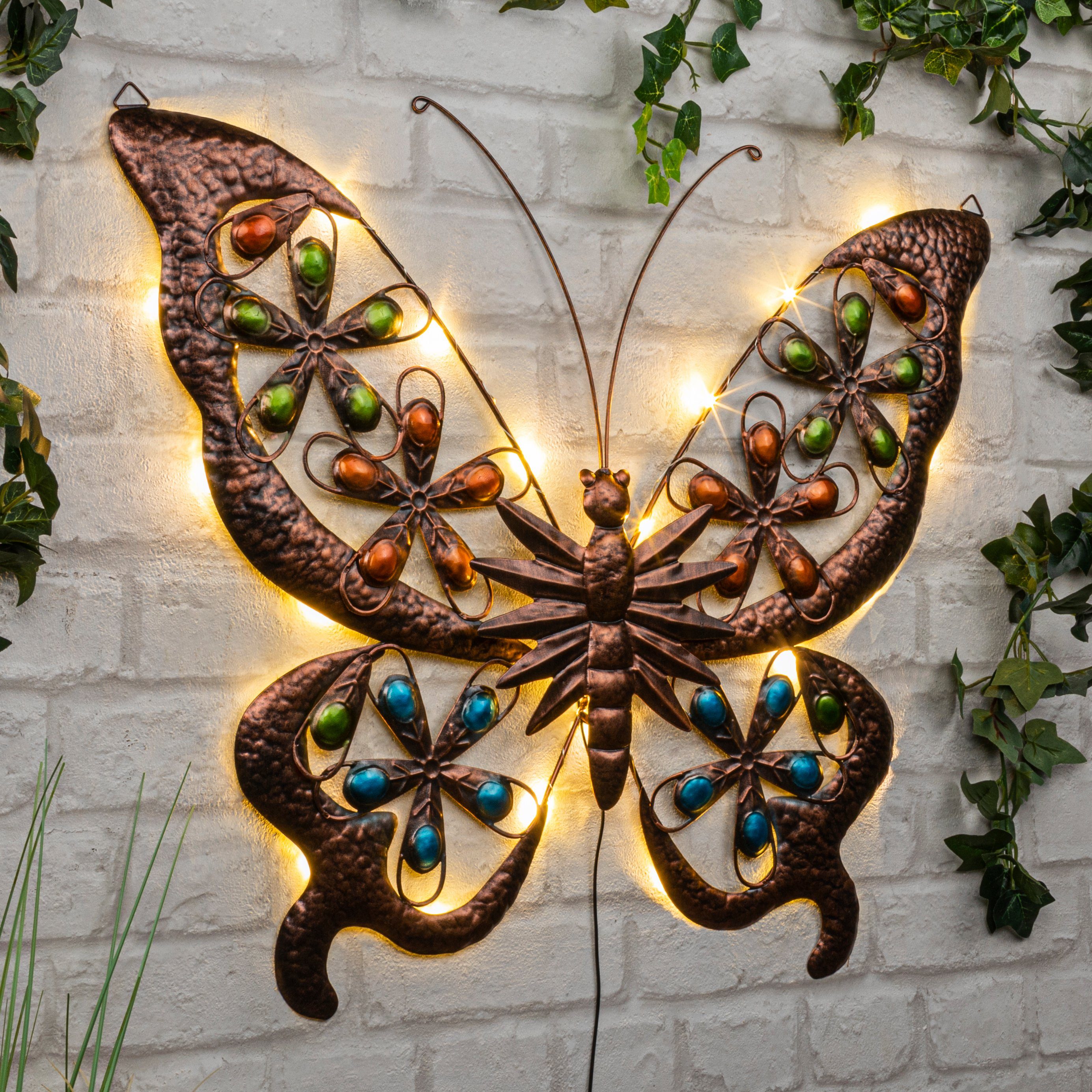 Mignon LEDs, Inklusive Schmetterling 3D habeig 24 mit Akku aufladbarer LED-Beleuchtung AA LED Wandpaneel 1x Solar-Wandlicht