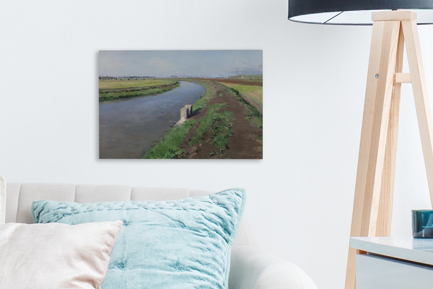 OneMillionCanvasses® Leinwandbild Ufer Caillebotte, Kanals Wandbild 30x20 in cm Aufhängefertig, Wanddeko, (1 Gustave von Gemälde St), Neapel Leinwandbilder, eines 