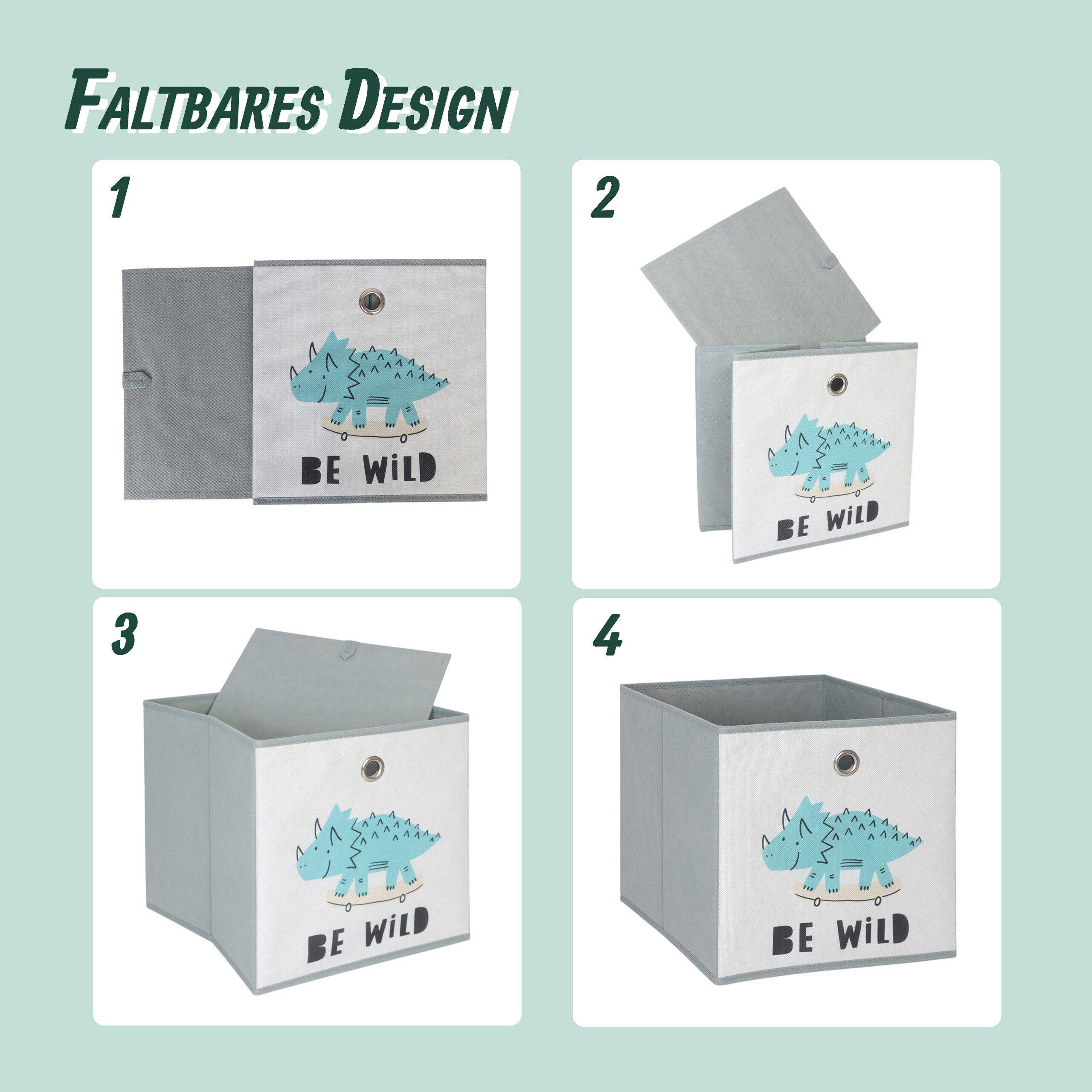 relaxdays Faltbox Kinder Aufbewahrungsboxen im 3er Set (3 St), B – Bild 5 von 5
