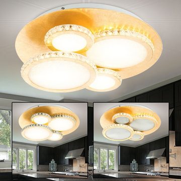etc-shop LED Deckenleuchte, LED-Leuchtmittel fest verbaut, Warmweiß, Design LED Decken Leuchte Wohn Ess Zimmer Lampe Blatt-Gold 3-Stufen