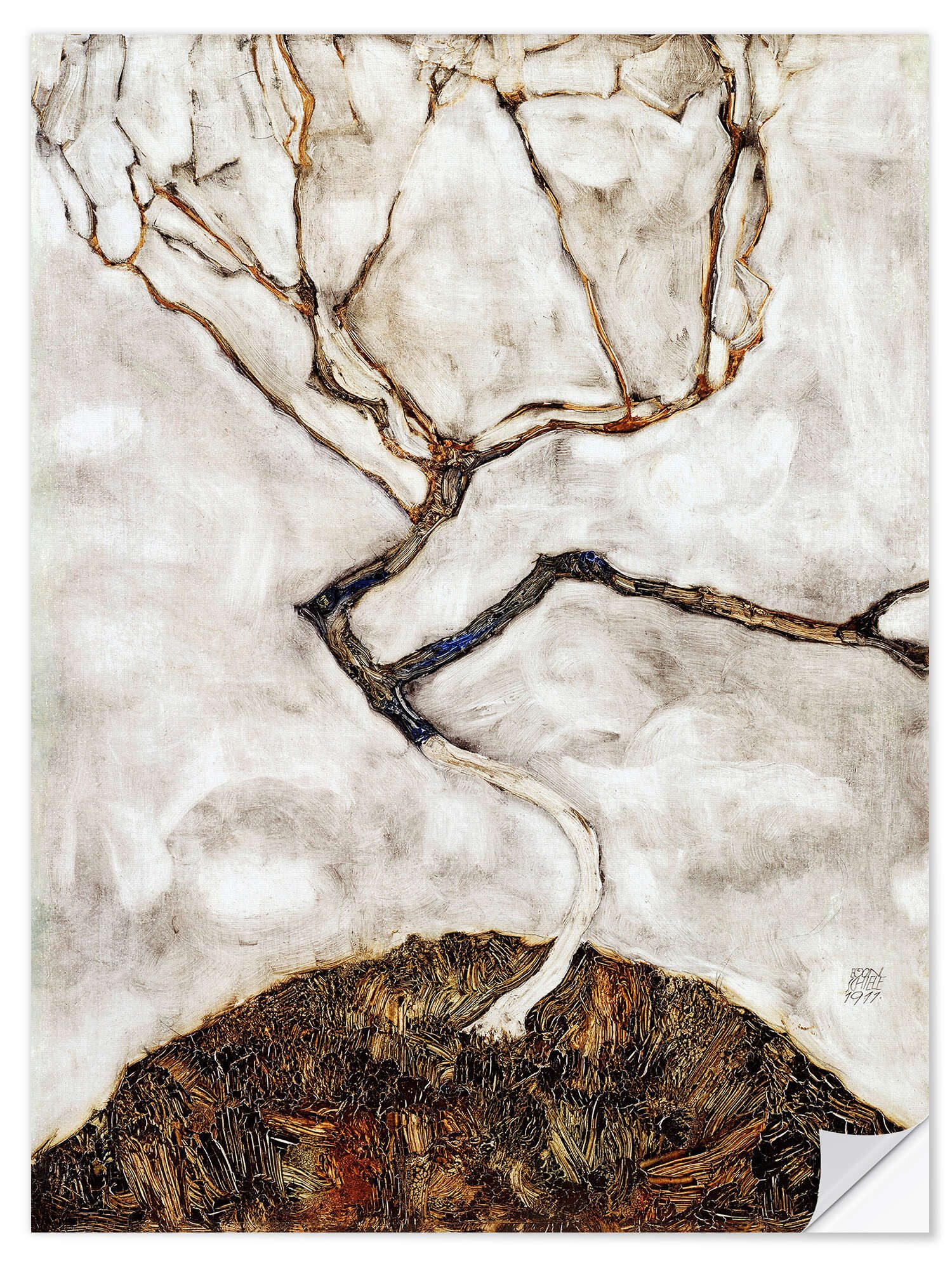 Posterlounge Wandfolie Egon Schiele, Kleiner Baum im Spätherbst, Wohnzimmer Malerei