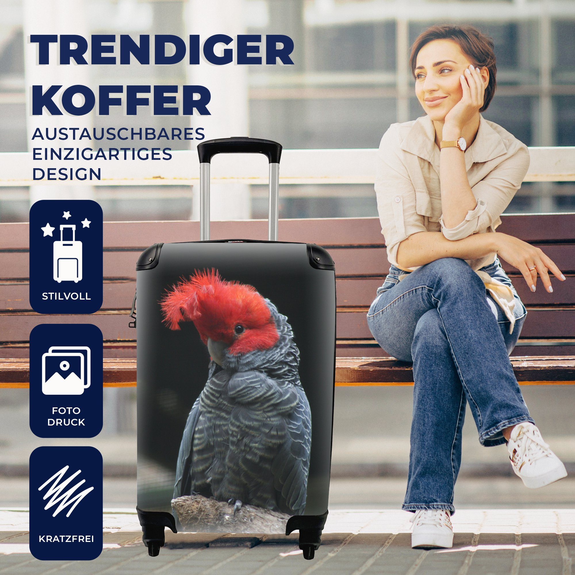 Handgepäck Ferien, für Farbiger mit Reisekoffer 4 MuchoWow Kakadu Rollen, rollen, einem Ast, Trolley, Handgepäckkoffer auf Reisetasche