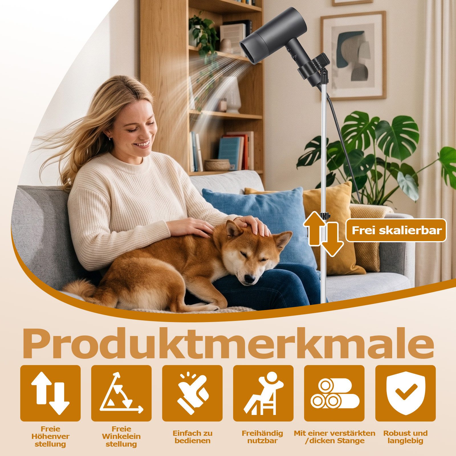 PRIISF Haartrockner Zubehör Haartrockner Ständerhalter Föhn Halterung Bodengebläse Halter, 75-150cm Höhenverstellbar Haartrocknerhalter Haartrockner-Klemmstände – Bild 5 von 5