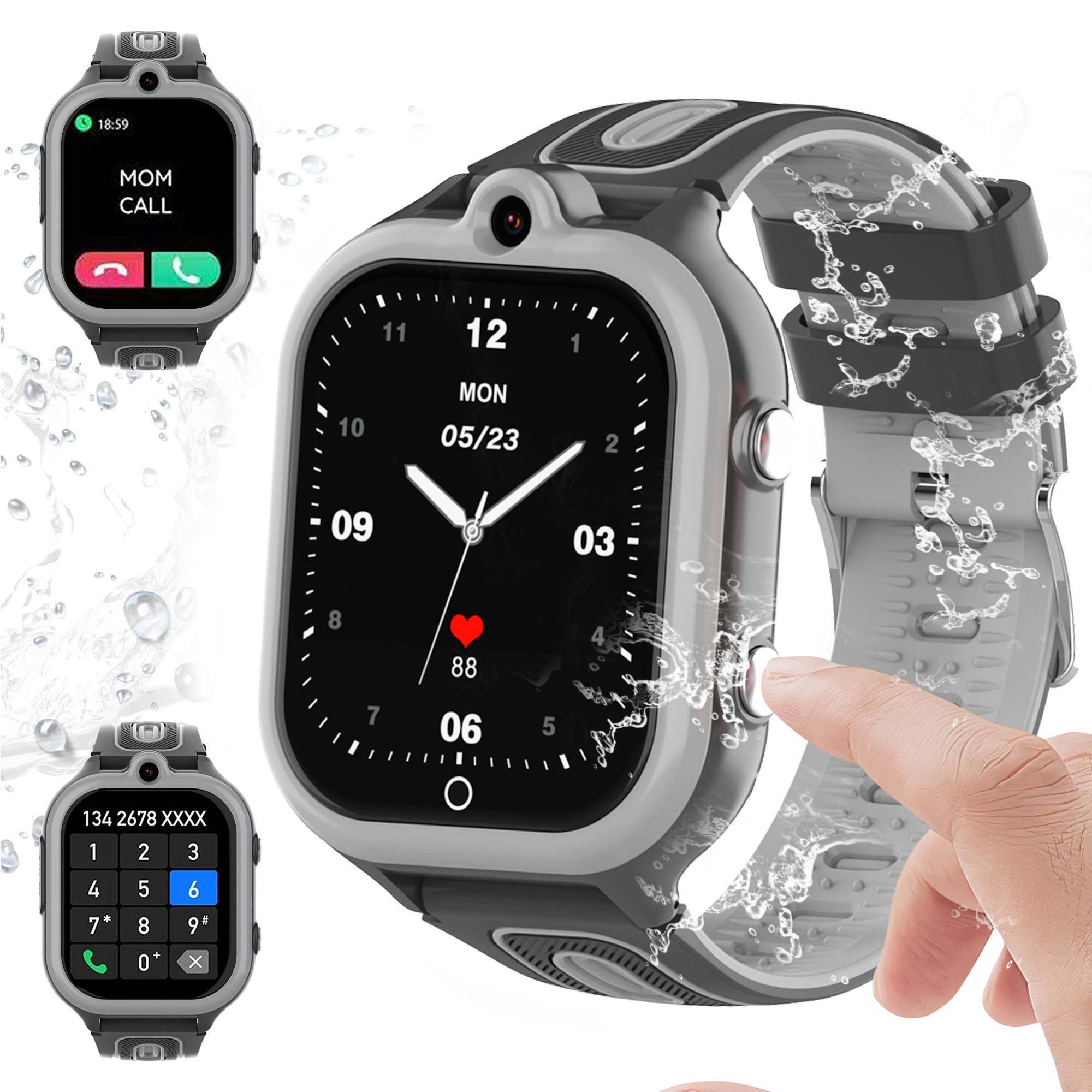 ibettertec Telefon Uhr für Kinder,Anrufe,Nachrichten,SOS-Funktion,GPS Smartwatch (1.85 Zoll) und Schrittzähler