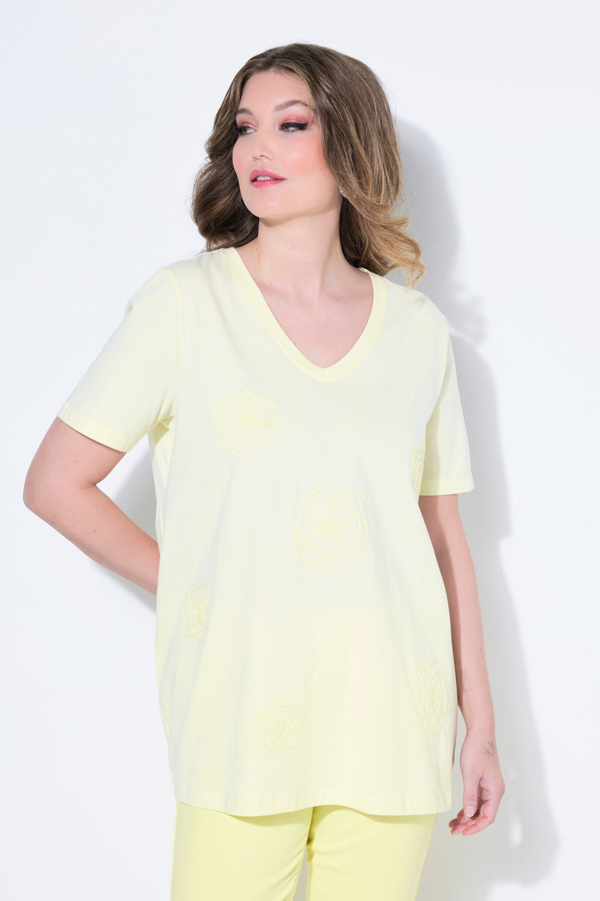 MIAMODA T-Shirt T-Shirt A-Linie Stick-Blüten Halbarm