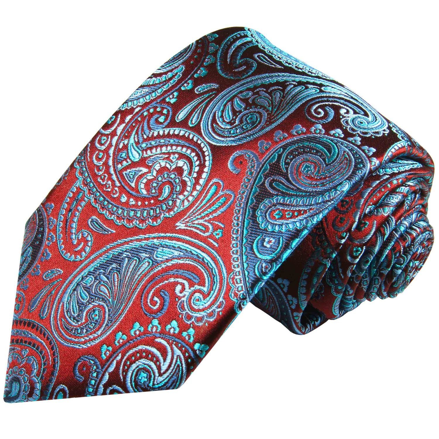 Paul Malone Krawatte (8cm), Einstecktuch) Seide brokat Seidenkrawatte Tuch mit Elegante (Set, Krawatte blau paisley 100% 2061 rot 2-St., Herren mit Breit