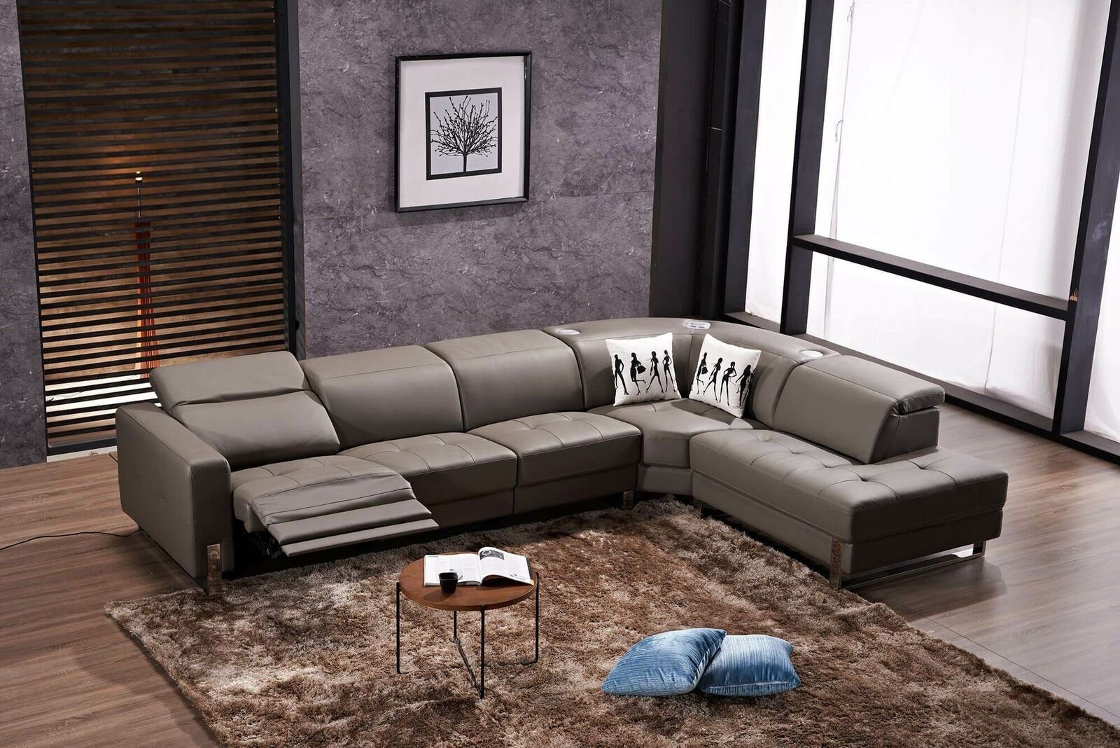JVmoebel Ecksofa, Sofa L-Form Ledersofa Grau Garnitur Modern Couch Design Wohnlandschaft