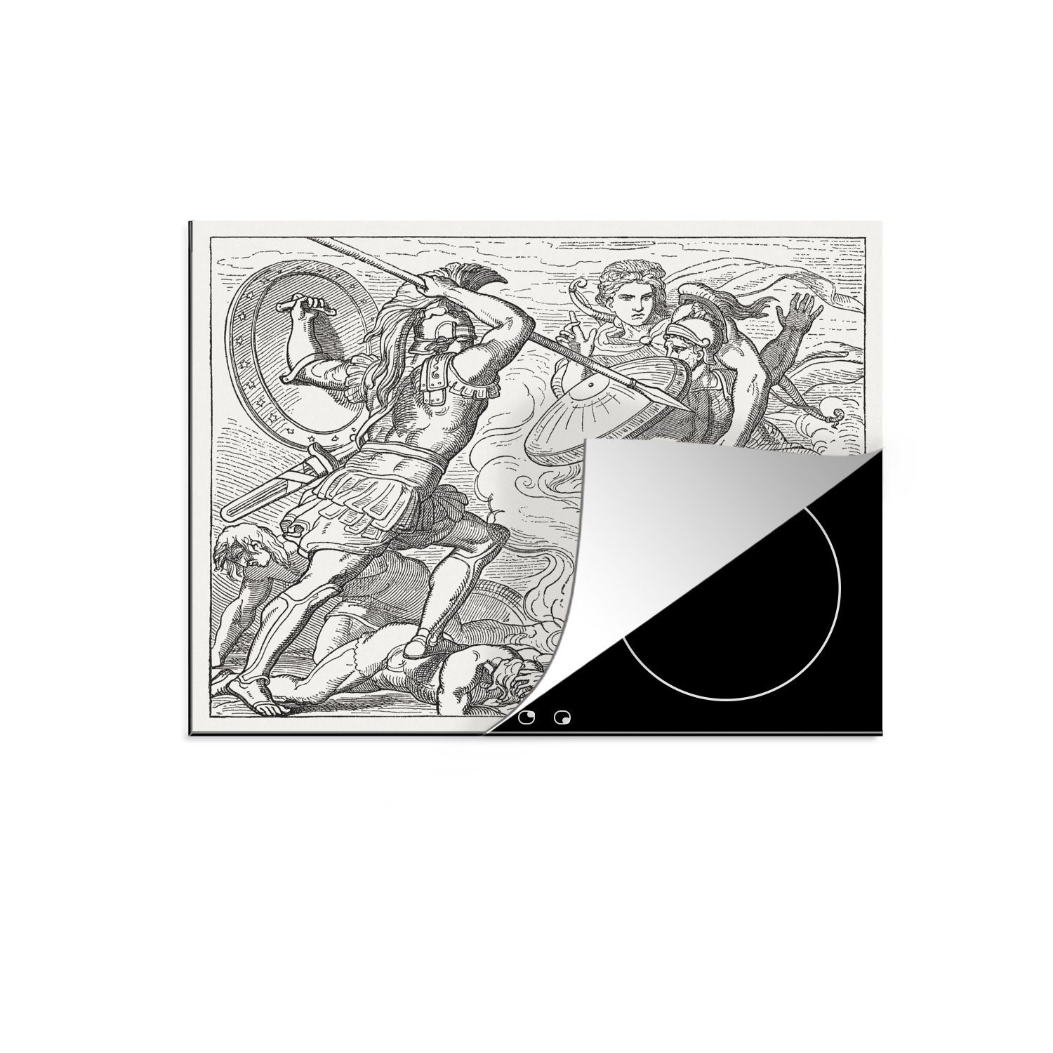 Kampf, Arbeitsfläche cm, tlg), MuchoWow Mobile nutzbar, 60x52 Vinyl, Eine im Herdblende-/Abdeckplatte (1 Ceranfeldabdeckung von Achilles Illustration