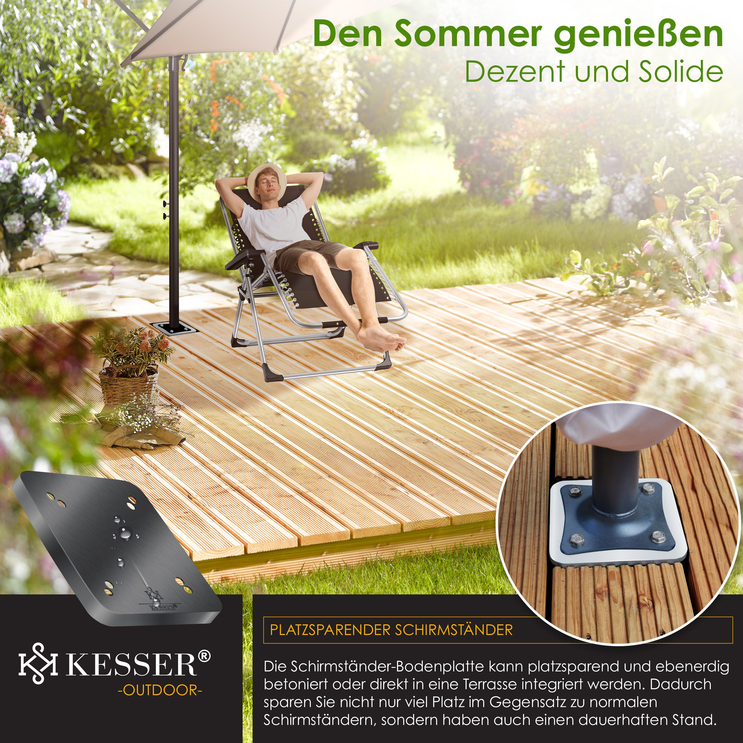 KESSER Schirmhalter, Metall Universal Bodenplatte Sonnenschirmständer
