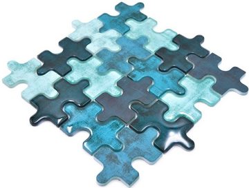 Mosani Mosaikfliesen Glasmosaik Mosaikfliese Puzzle türkis blau grün