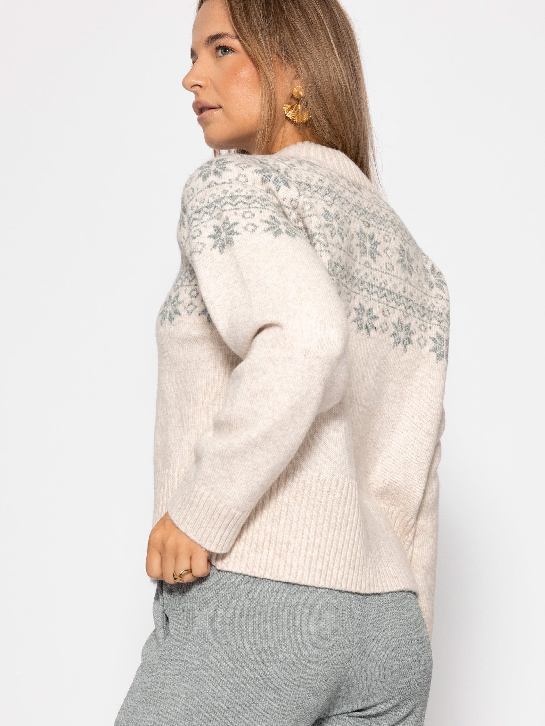 SASSYCLASSY Strickpullover Norweger Pullover für Damen Weicher Strickpullover mit Rundhalsausschnitt in geradem Schnitt