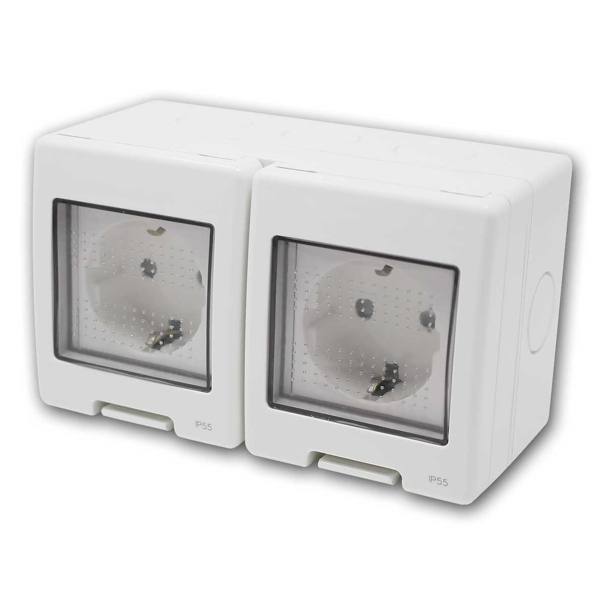 TEM Aufputz-Steckdose TEM Aufputz Doppel-Steckd, lichtg, 16A/250V~, IP55