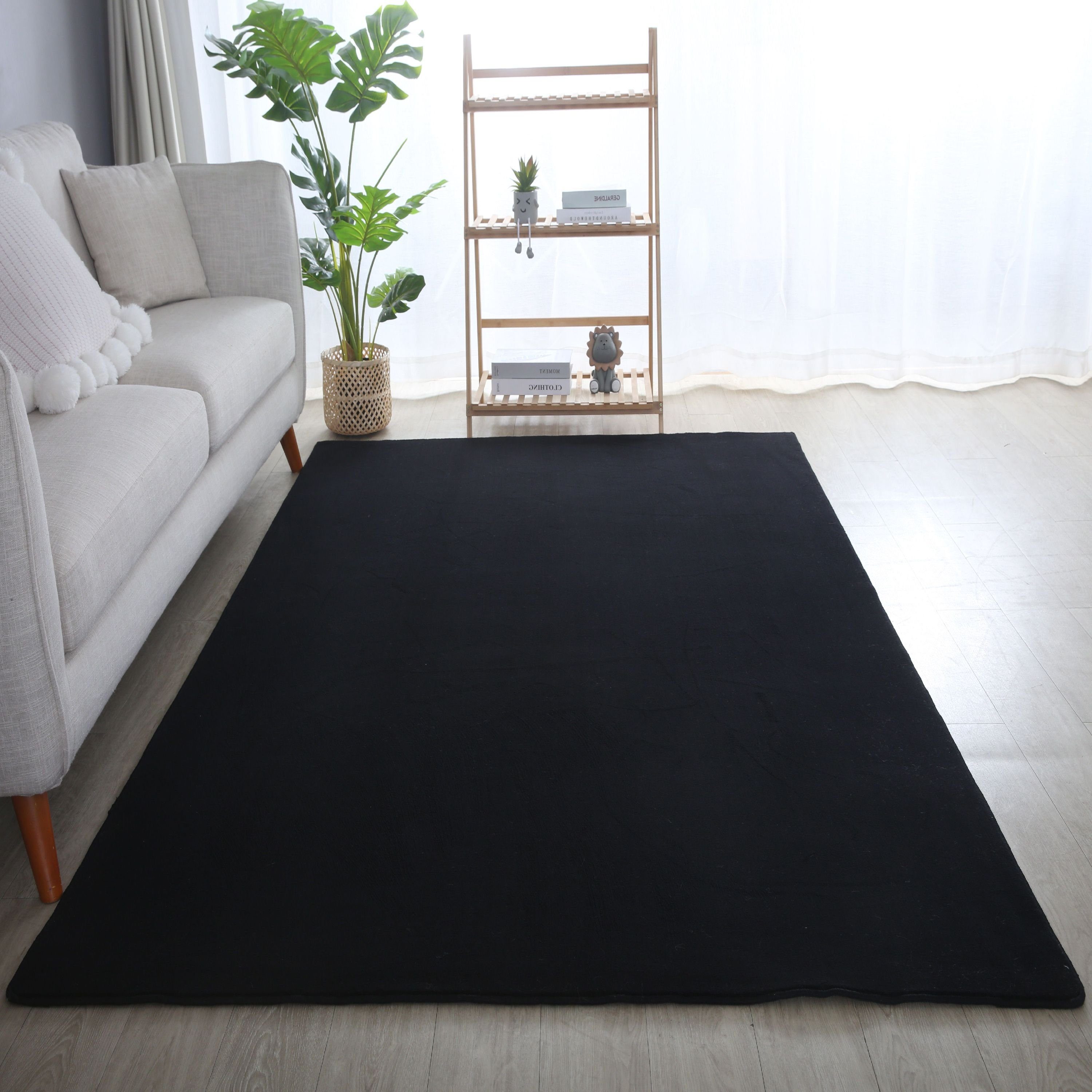 Teppich Unicolor - Einfarbig, Schwarz 7 Rechteckig, mm, Wohnzimmer Teppium, Höhe: Teppich