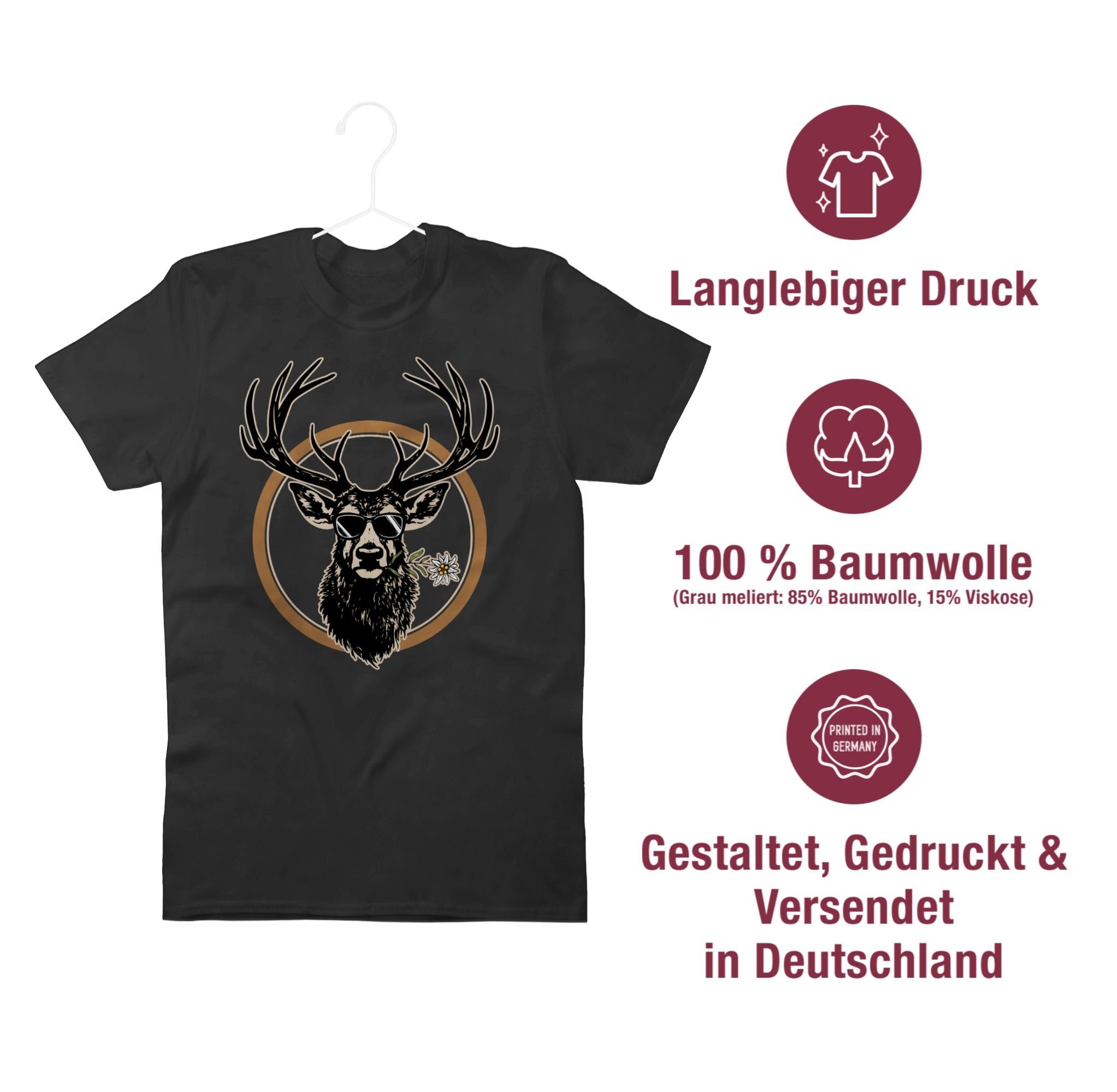 Oktoberfest T-Shirt Hirschgeweih Jäger Shirtracer Herren für 02 Schwarz Cooler Mode Hirsch