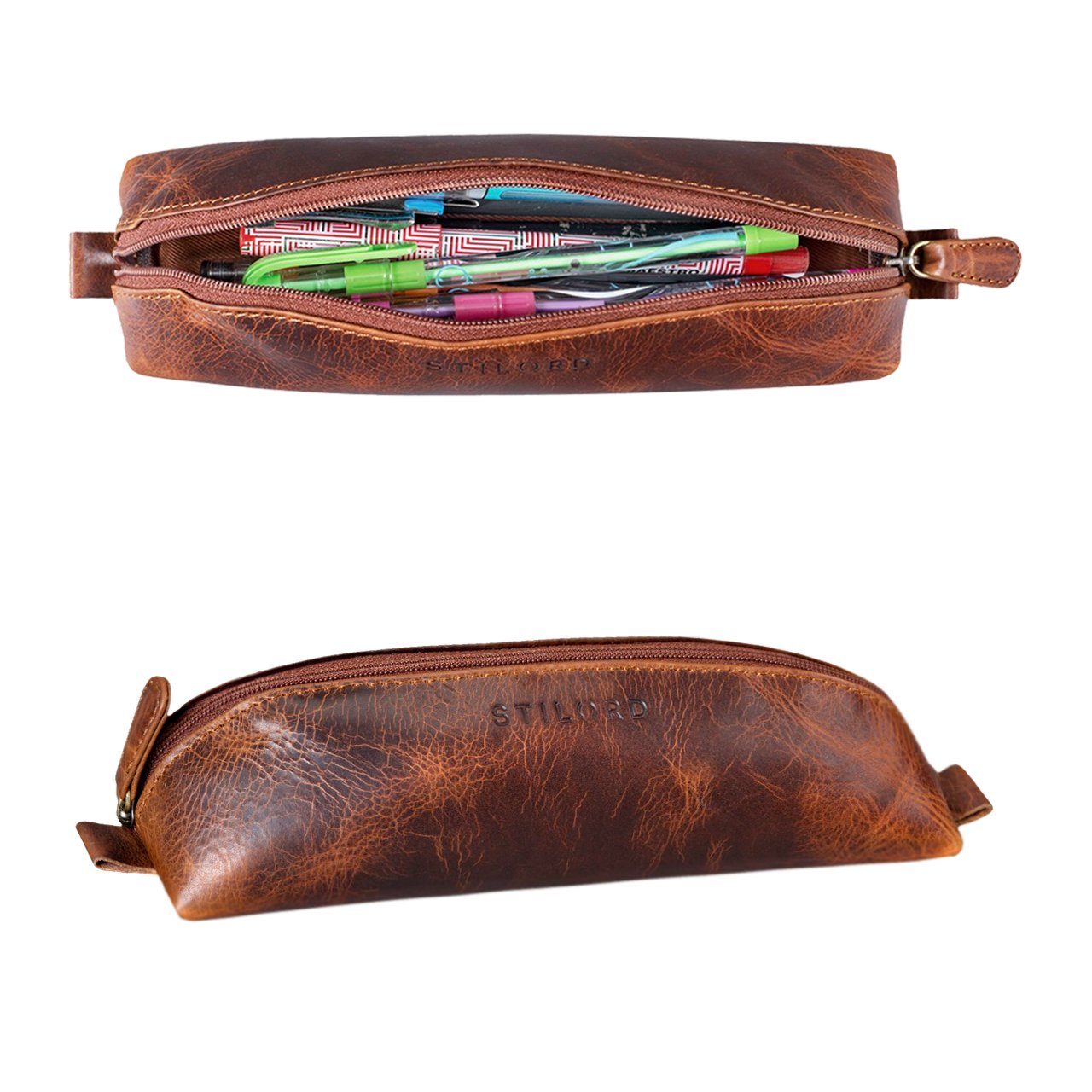 STILORD Etui Leder Stiftetasche cognac "Willem" kara 