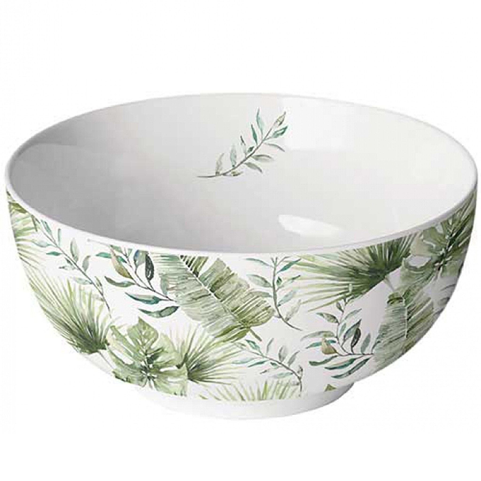Ambiente Luxury Paper Products Müslischale, Keramik, Schale Porzellan 14x6,5cm mit Tropenblätter Muster Grün / Weiß
