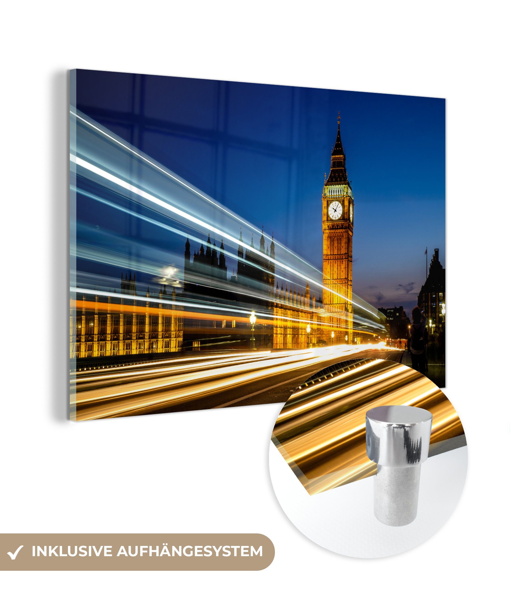 MuchoWow Acrylglasbild Big Ben mit einem Lichtstrahl in London, (1 St), Acrylglasbilder Wohnzimmer & Schlafzimmer
