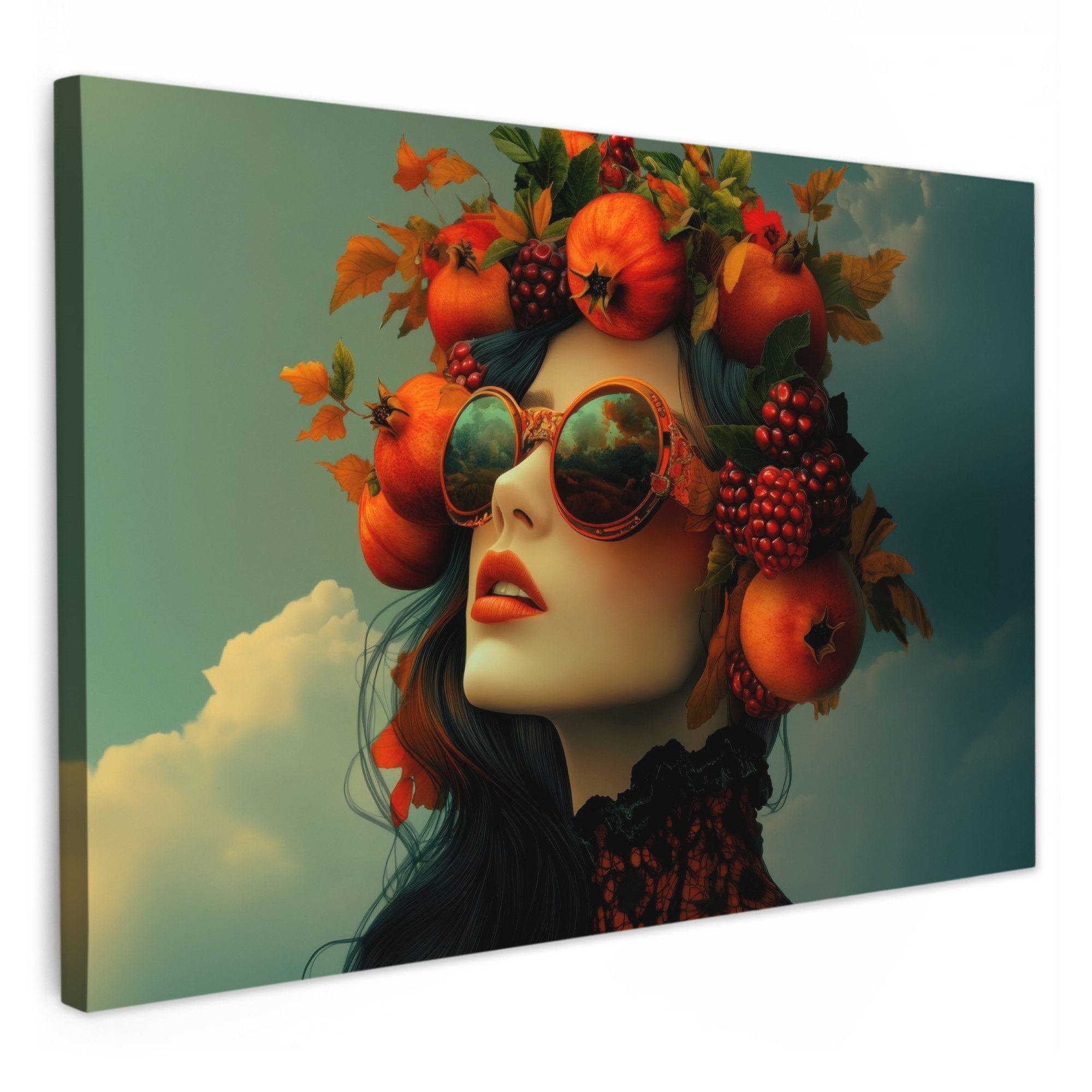 OneMillionCanvasses® Leinwandbild Frau - Granatapfel - günstig online kaufen