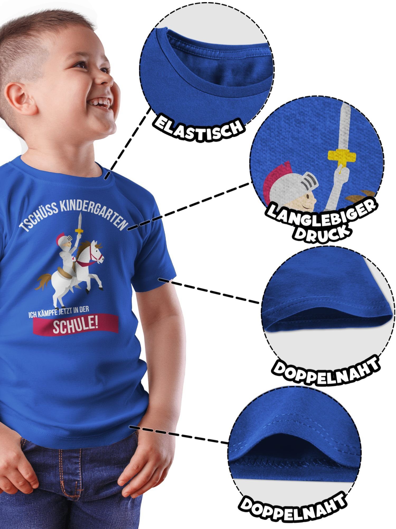 Shirtracer T-Shirt Schulanfang 2 Schule Royalblau Kindergarten Junge Geschenke Ritter Einschulung Tschüss