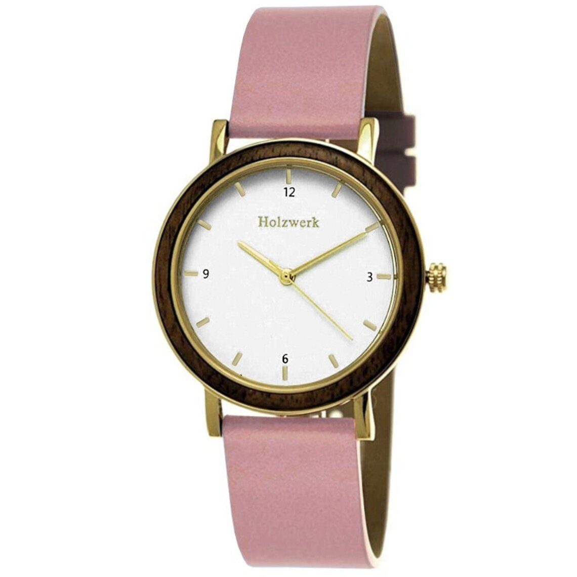 Holzwerk Quarzuhr ERLANGEN kleine Damen Edelstahl & Leder Holz Uhr, rosa, weiß, gold