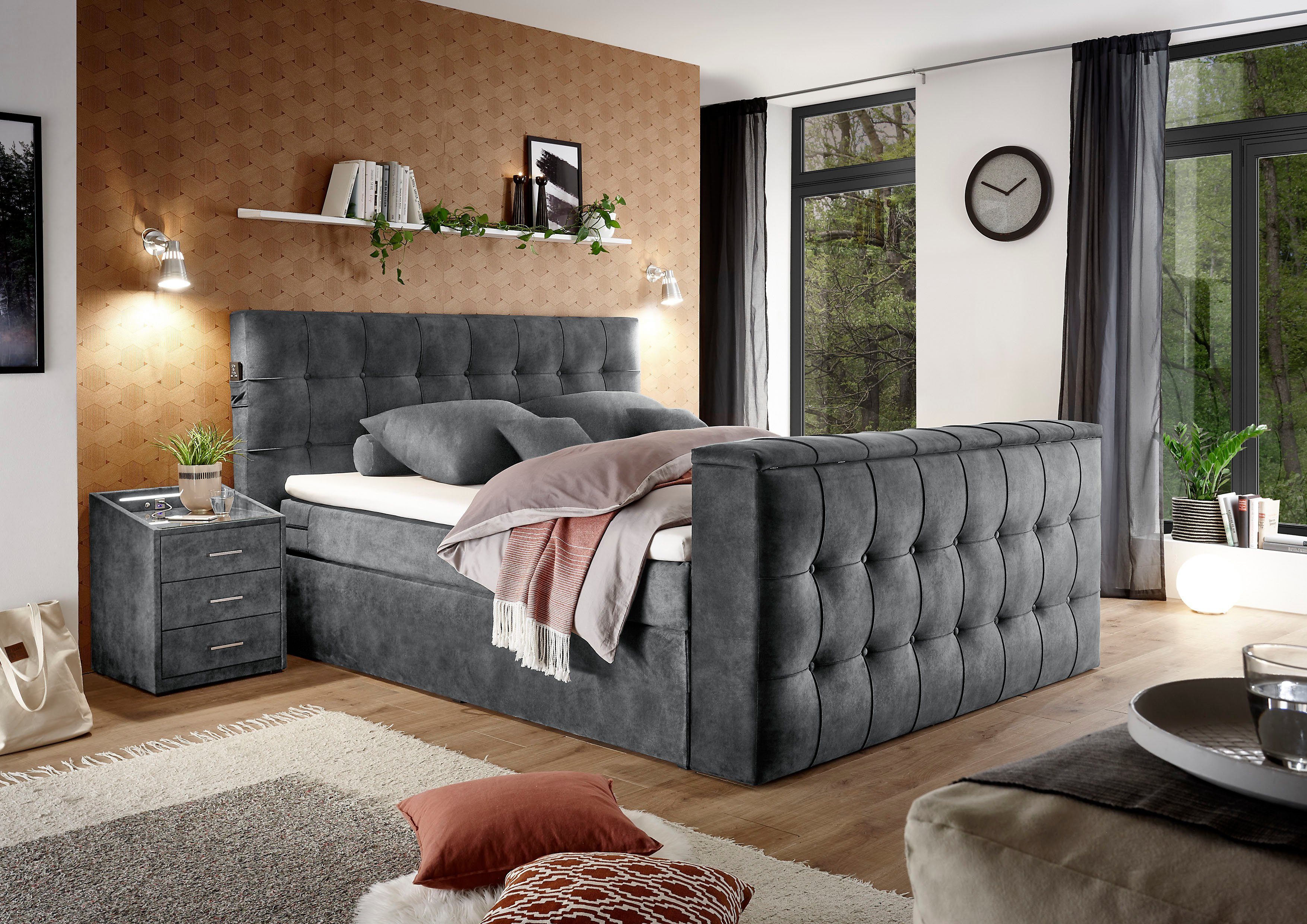 set one by Musterring Boxspringbett Richmond, versenkbarer TV- Halterung mit Fernbedienung