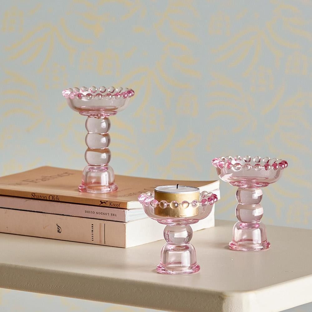Bloomingville Kerzenhalter Delphia Kerzenhalter Rosa Glas 3er Set, Teelichthalter