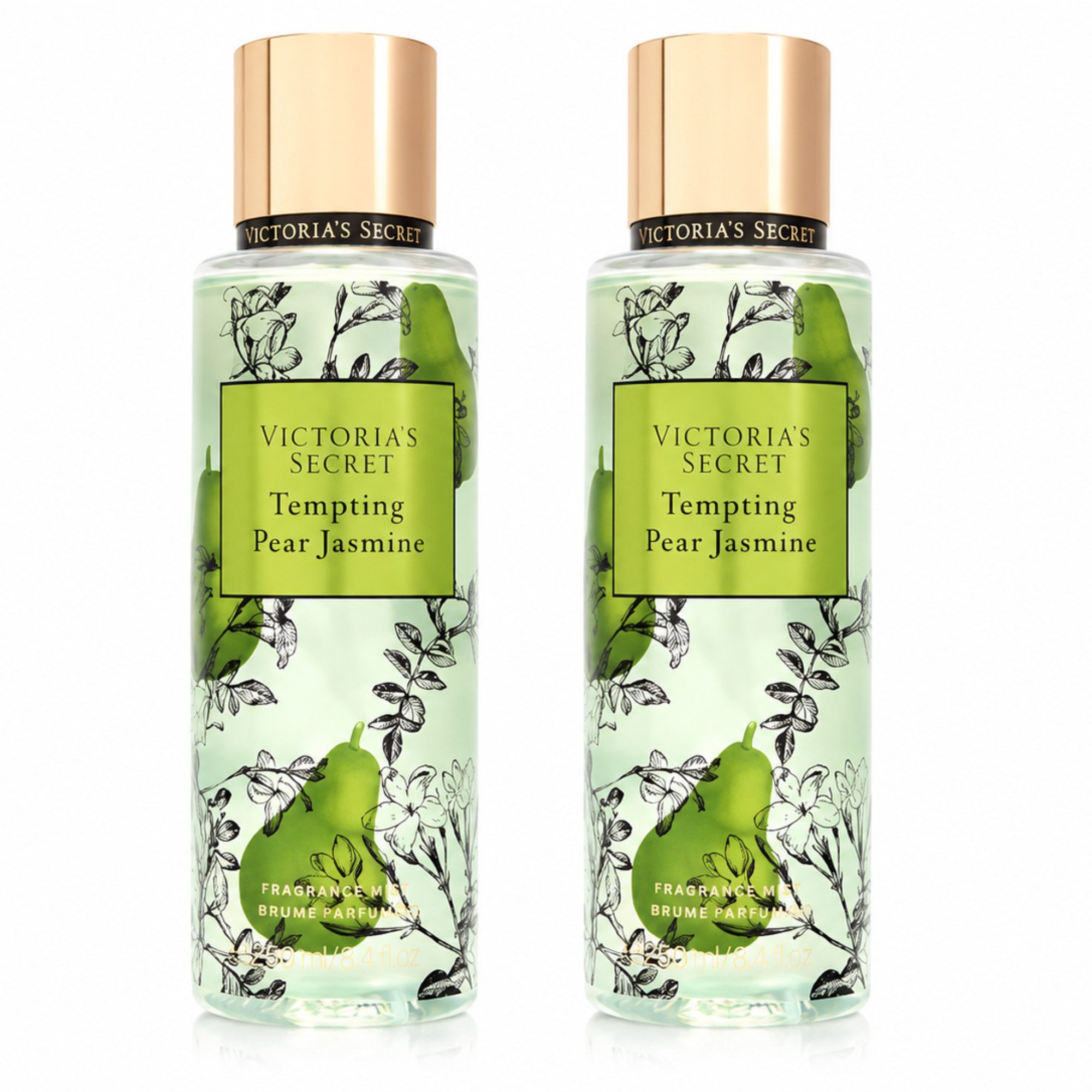 Victorias Secret Duft-Set Tempting Pear Jasmine Fragrance Mist Doppelpack 2 × 250 ml, 2-tlg., Doppelpack mit fruchtig-floralem Duft und 500 ml Gesamtinhalt