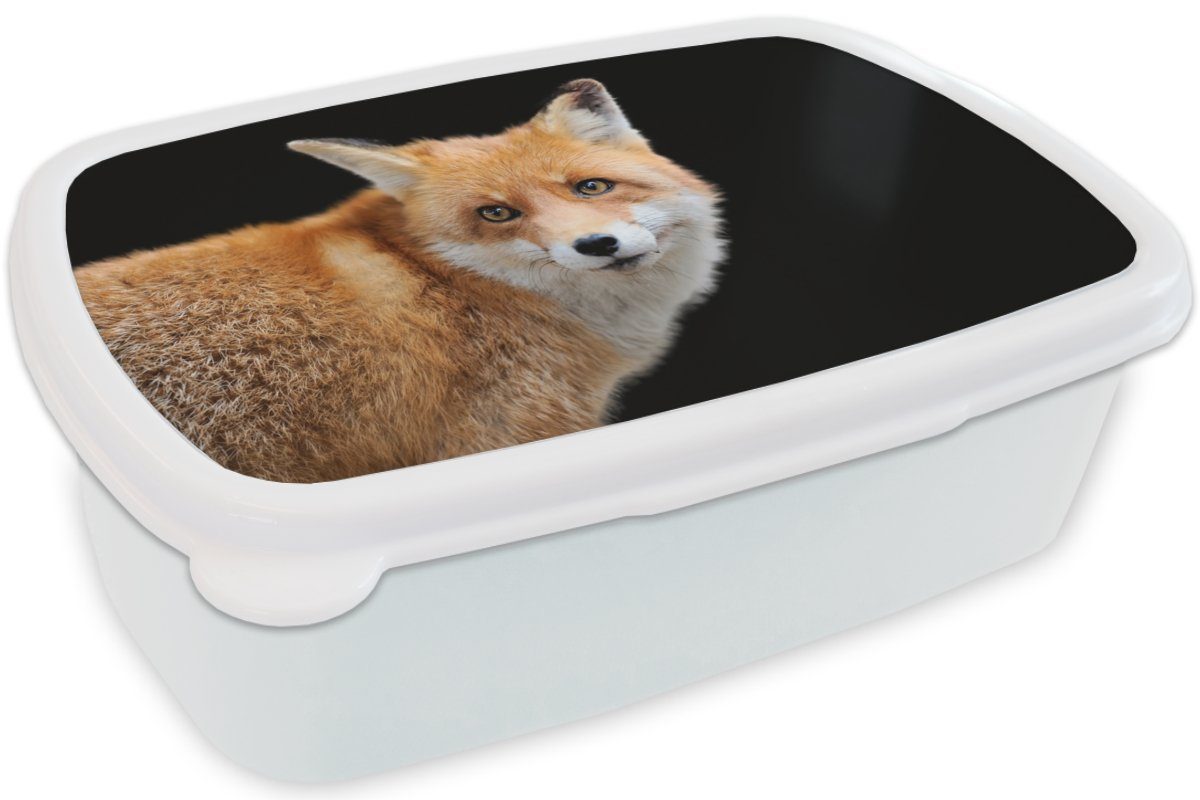 MuchoWow Lunchbox Kunststoff, weiß für und für Porträt, Brotbox Mädchen (2-tlg), Tier Fuchs und Jungs - Erwachsene, - Brotdose, Kinder
