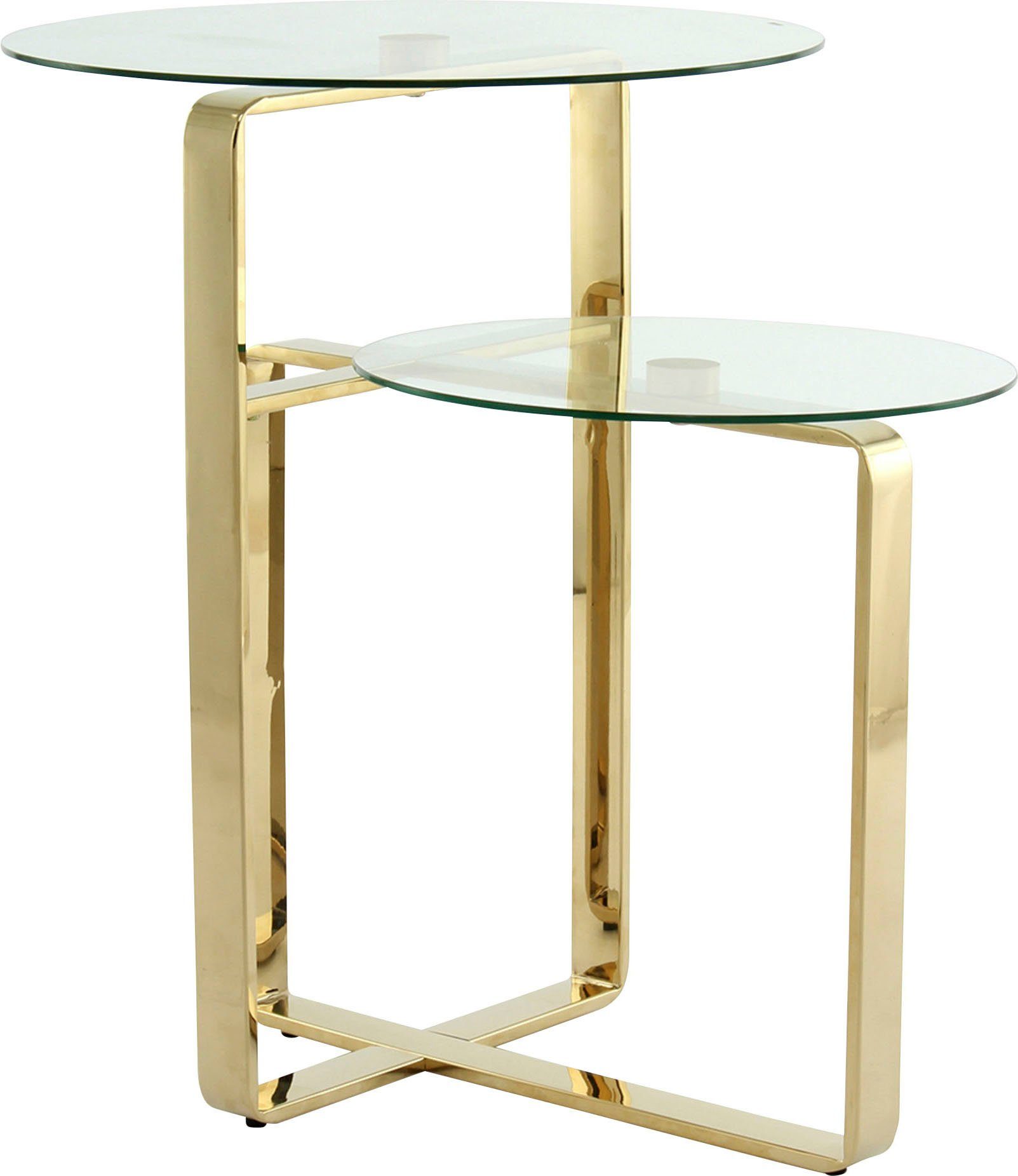 Kayoom Beistelltisch Katris, Ausgefallenes Gestell aus stabilem Edelstahl (1-St), ausgefallenes Gestelldesign aus Edelstahl, zwei Ablageflächen