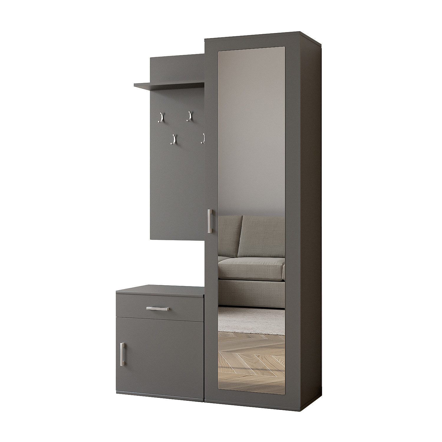 Beautysofa Kompaktgarderobe PAULA, mit Spiegel, Schuhschrank, 5 Kleiderhack günstig online kaufen