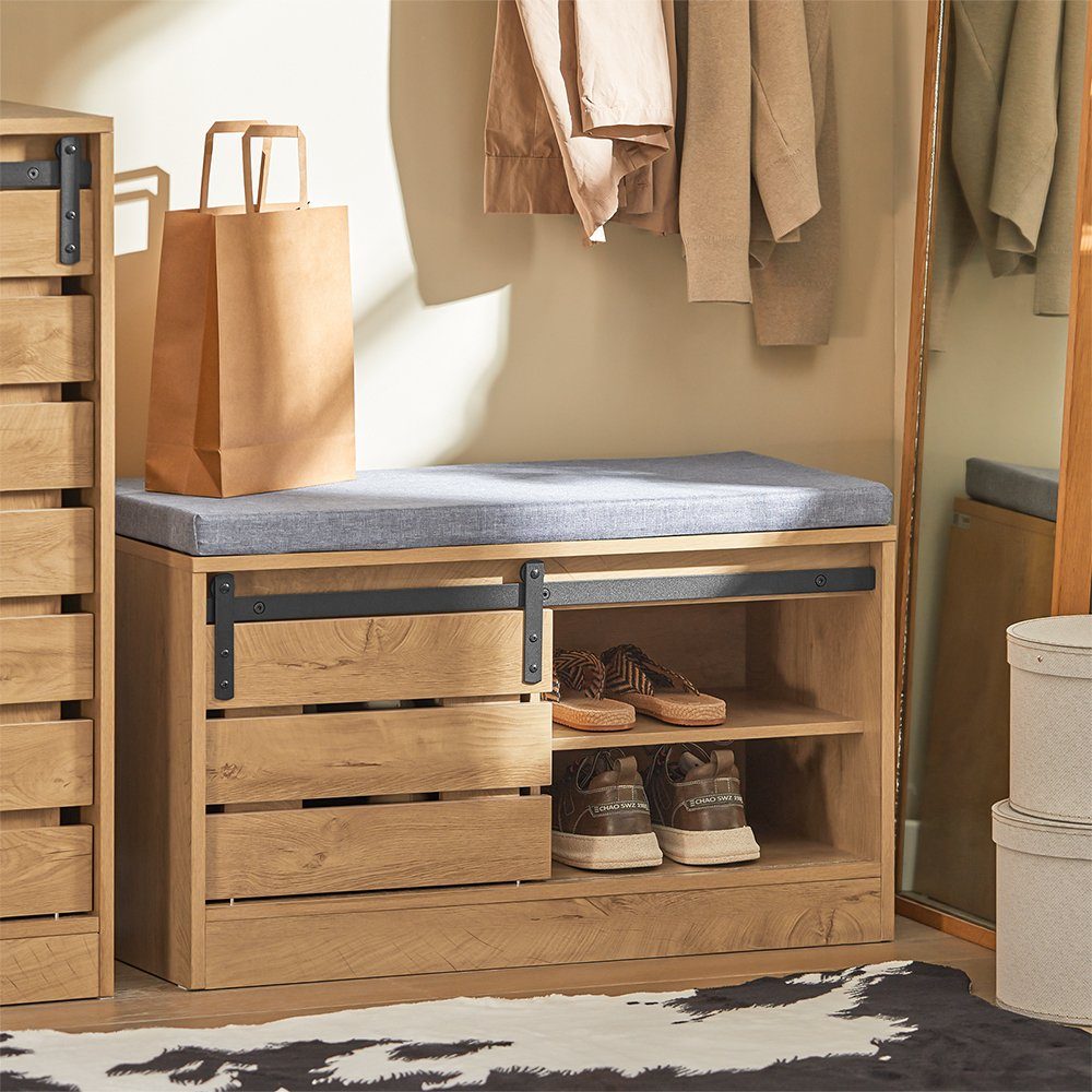 SoBuy Schuhbank FSR120, mit Schiebetür Truhenbank Sitzbank mit Stauraum Schuhregal – Bild 4 von 5